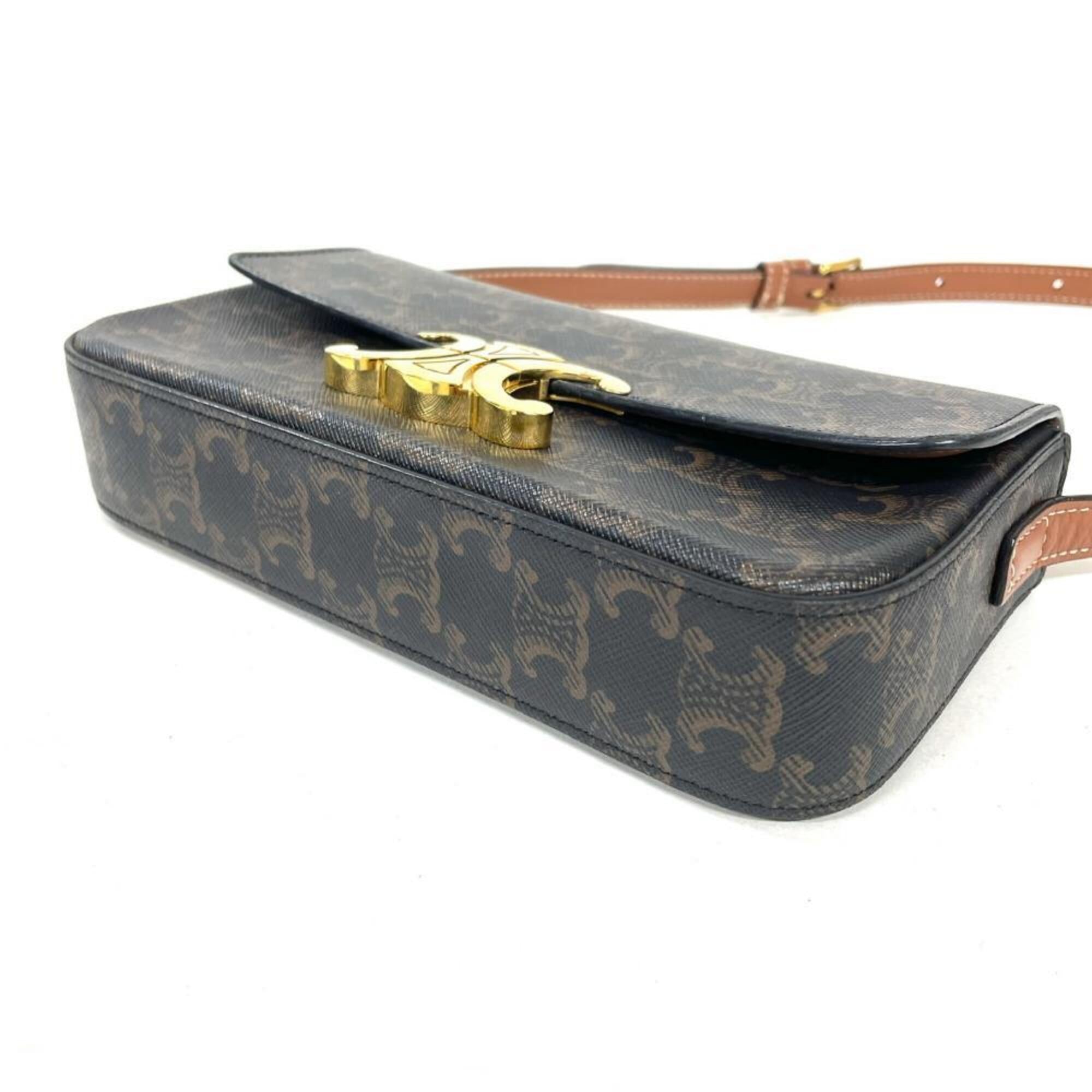 Celine Brown Coated Canvas Leather Shoulder Bag (Pre-Owned)