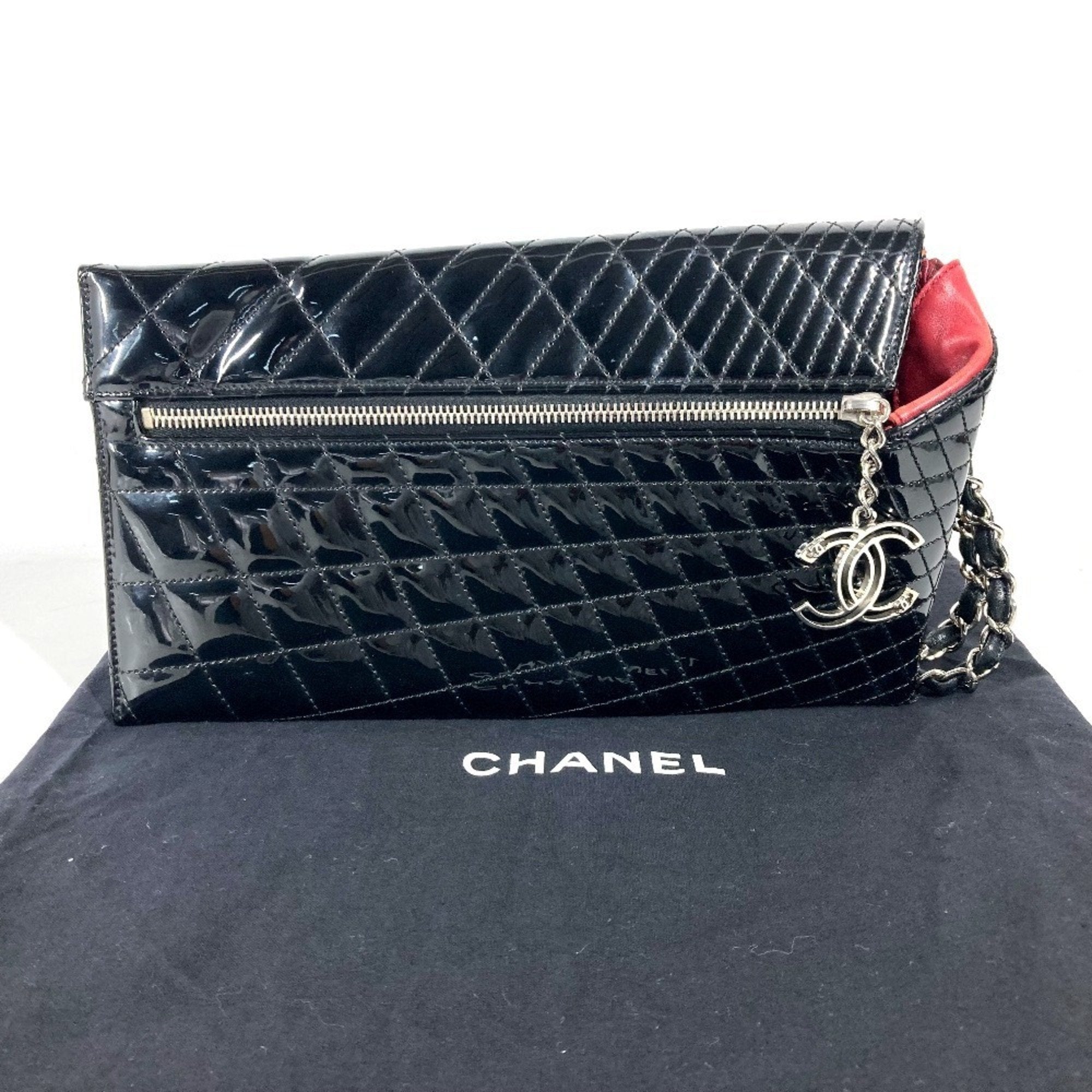 Chanel Black Patent Leather Clutch Bag Pouch (Pre-Owned)