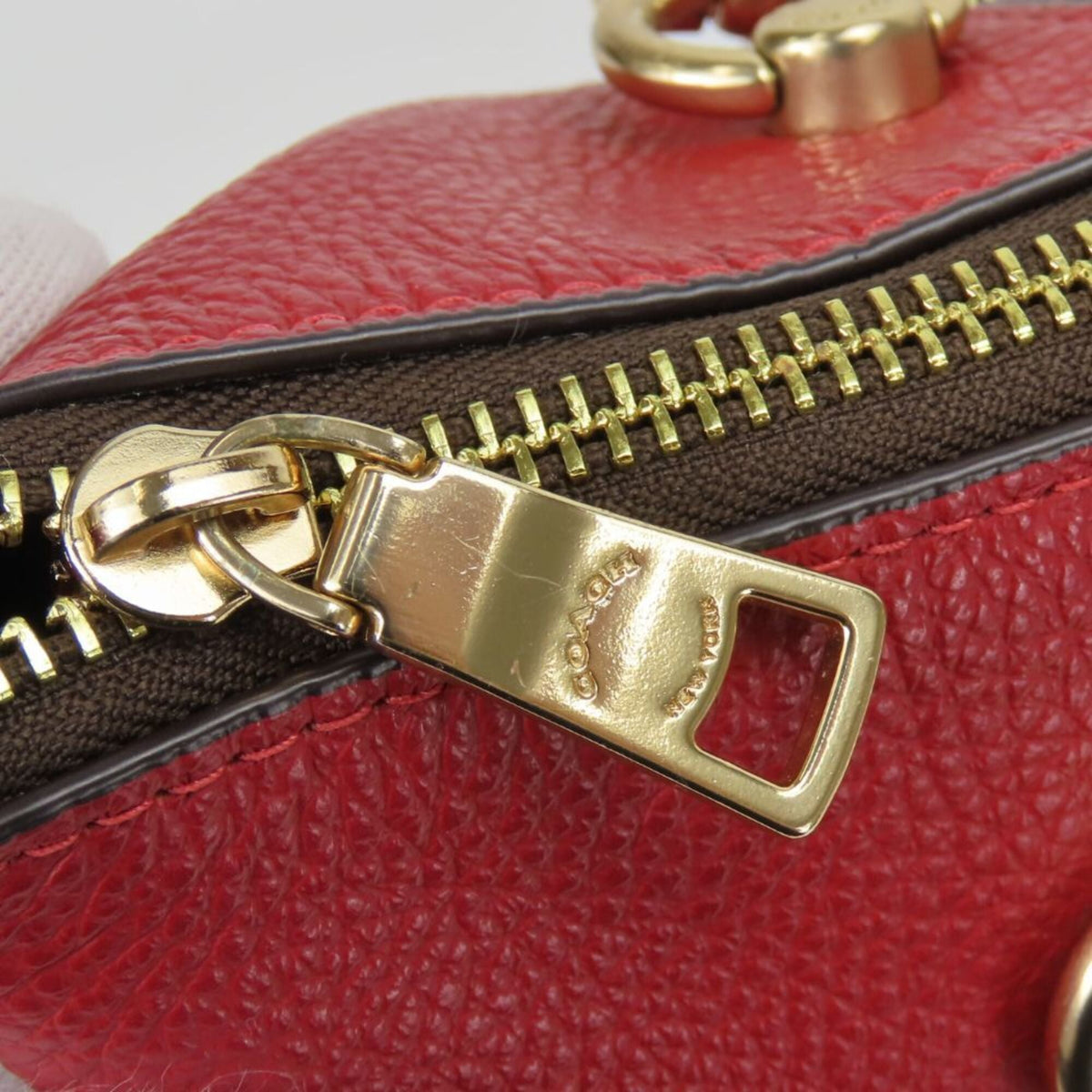 Coach Signature Brown Red Color Signature Line Leather Handbag (Pre-Owned)