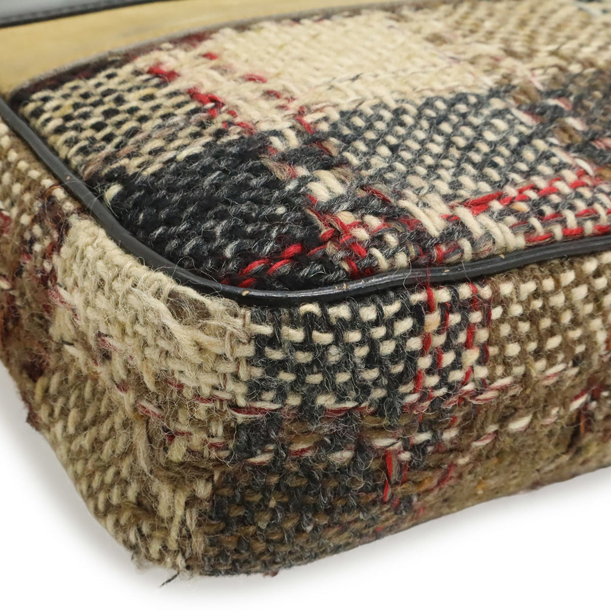 Burberry Beige Black Multi-Color Wool Leather Suede Shoulder Bag (Pre-Owned)