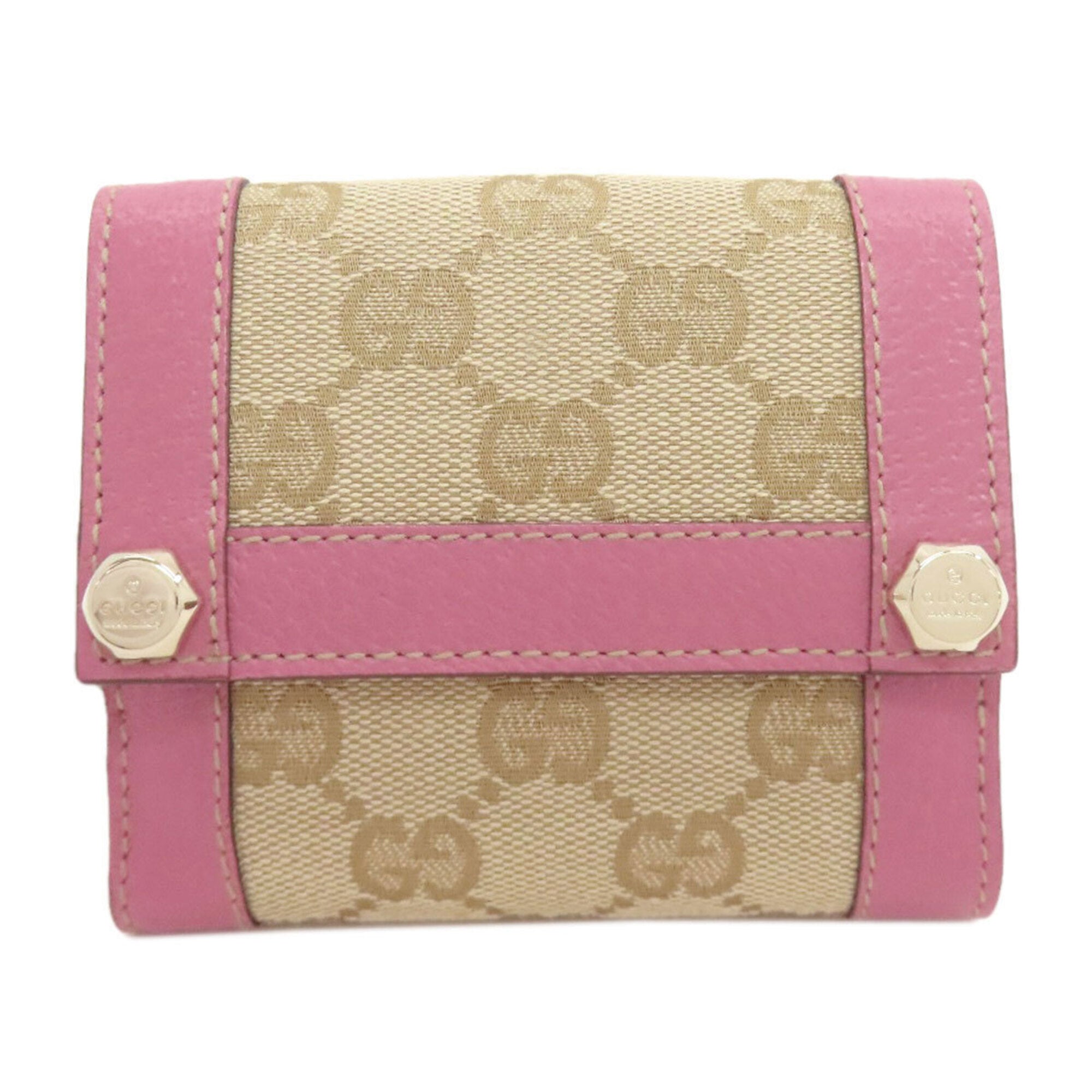 Gucci Brown Pink Canvas Leather Wallet (Bi-Fold) (Pre-Owned)