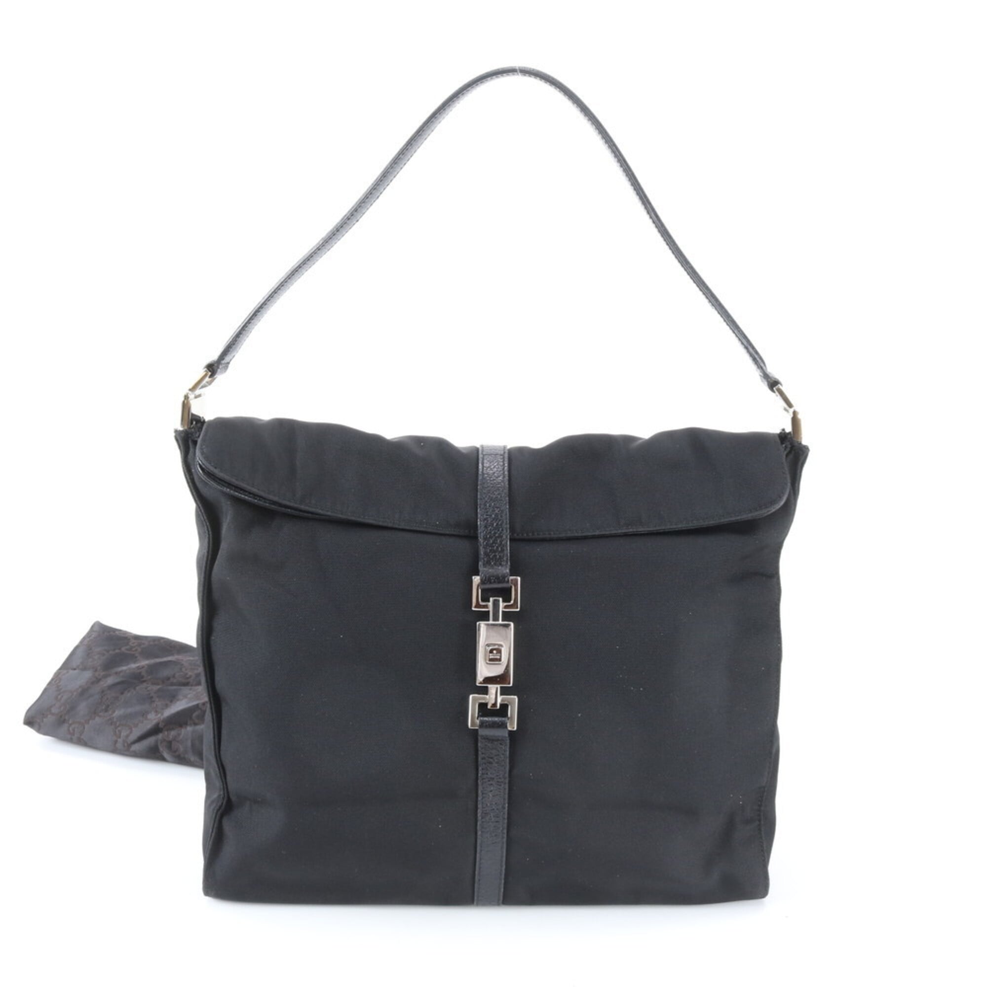 Gucci Jackie Black Leather Nylon Handbag Shoulder Bag (Pre-Owned)