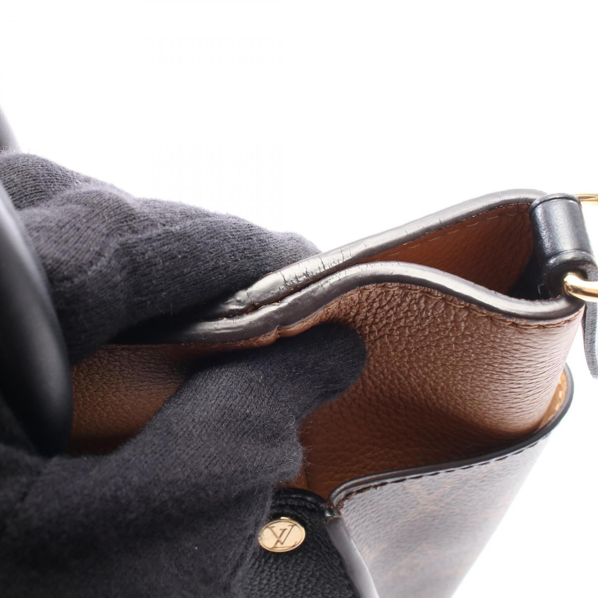 Louis Vuitton Black Brown Leather Coated Canvas Handbag (Pre-Owned)