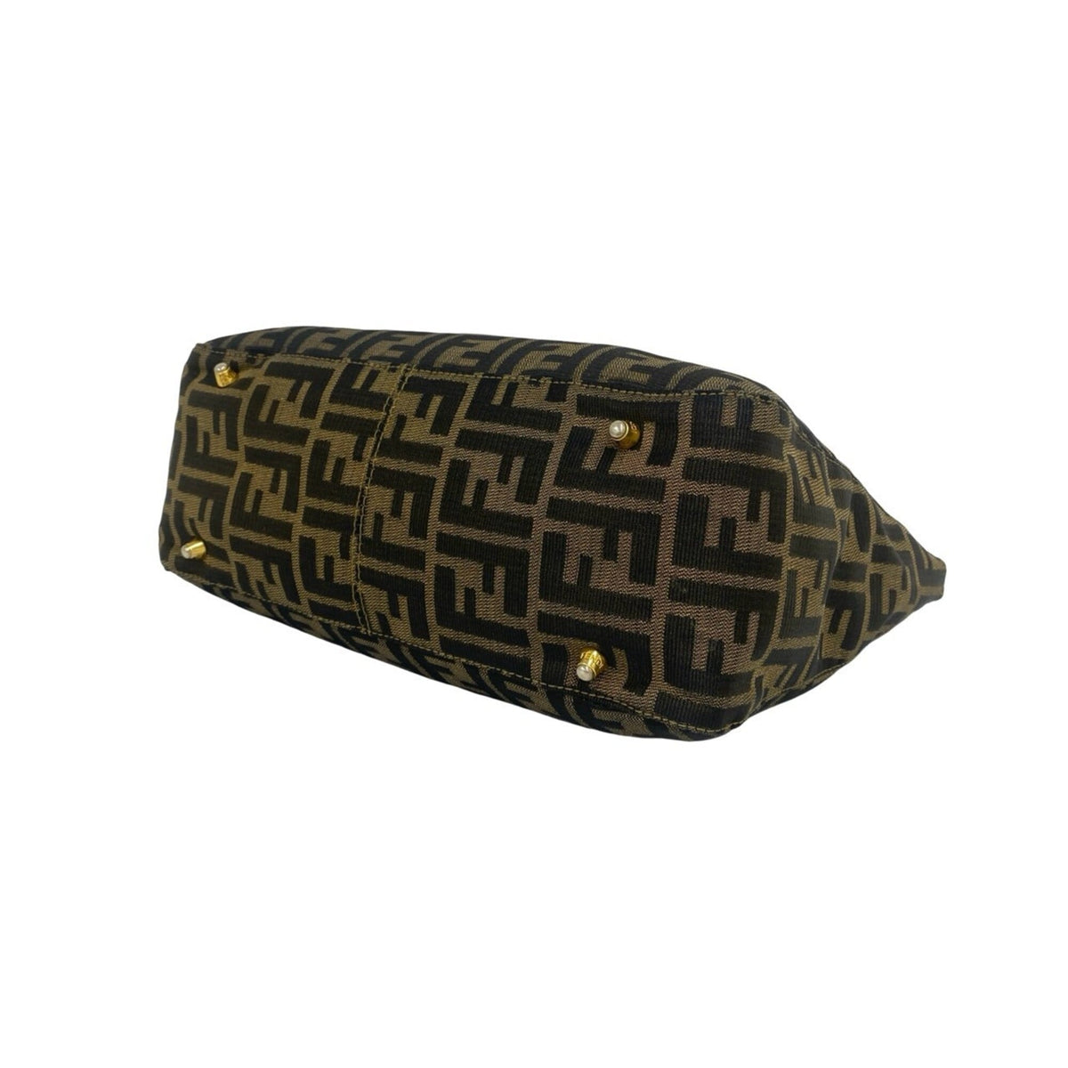 Fendi Black Brown Canvas Leather Handbag Tote Bag (Pre-Owned)