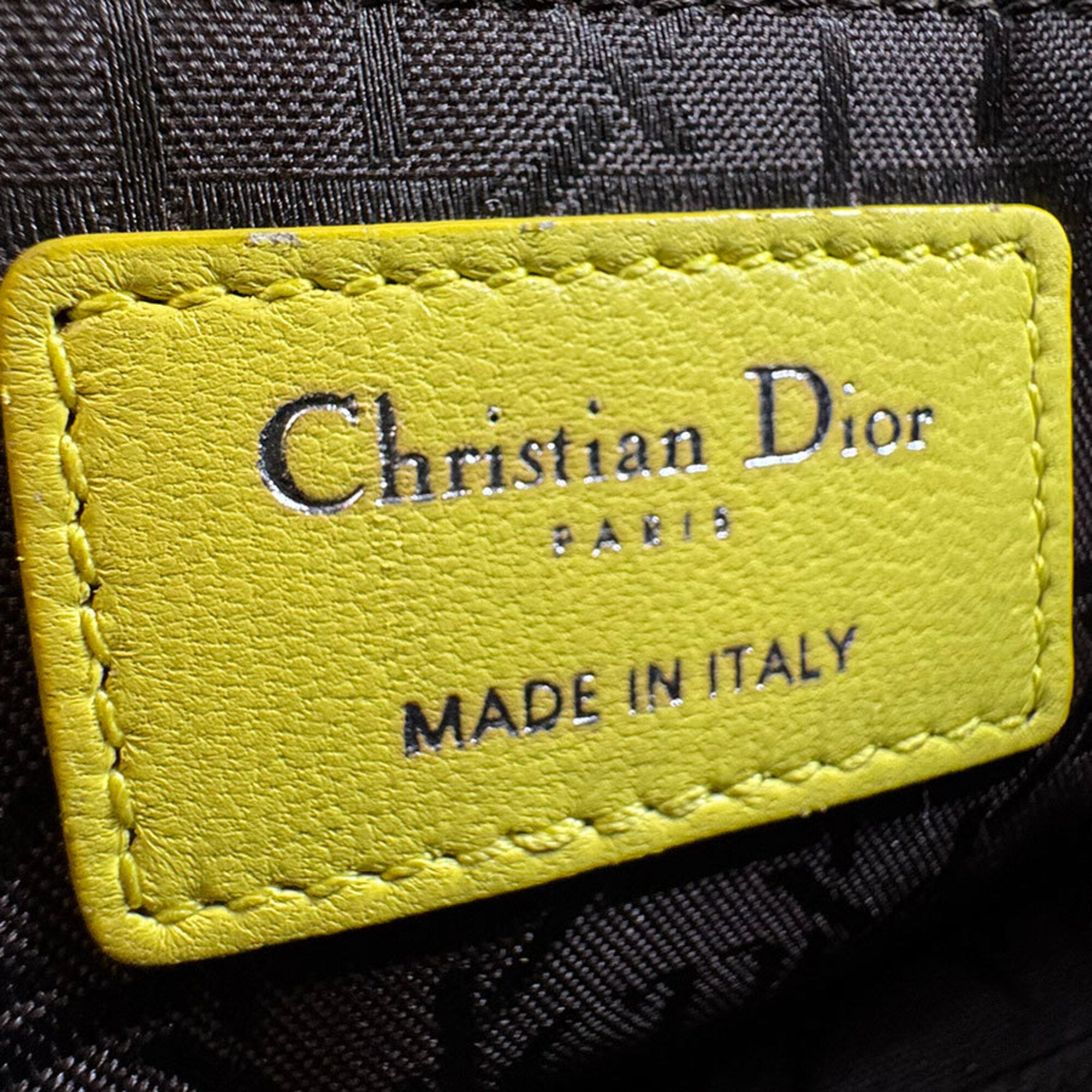 Christian Dior Green Yellow Leather Handbag Shoulder Bag (Pre-Owned)