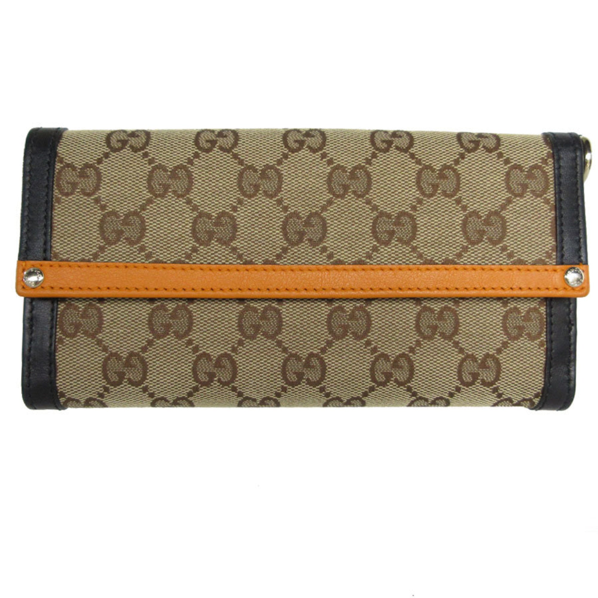Gucci Black Brown Orange Gg Canvas Leather Long Wallet (Bi-Fold) (Pre-Owned)