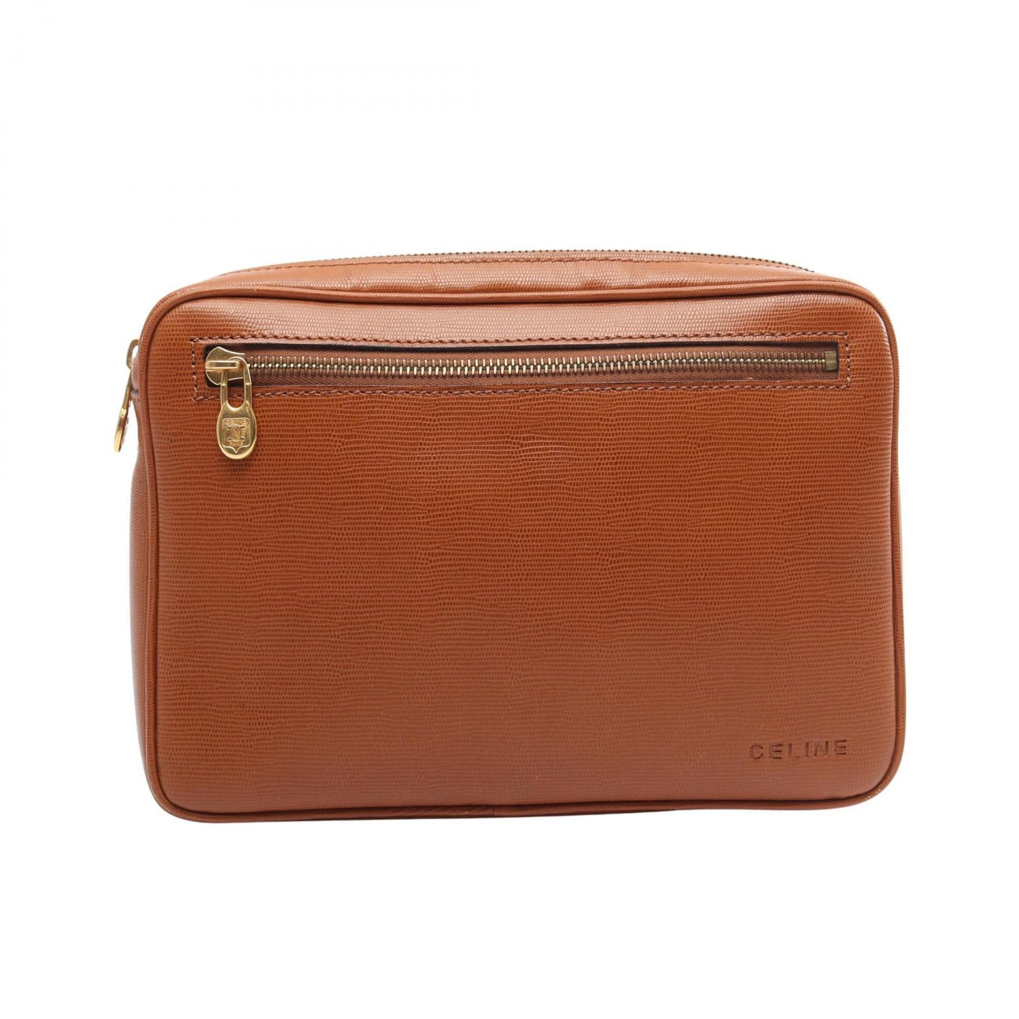 Celine Brown Leather Clutch Bag Handbag (Pre-Owned)
