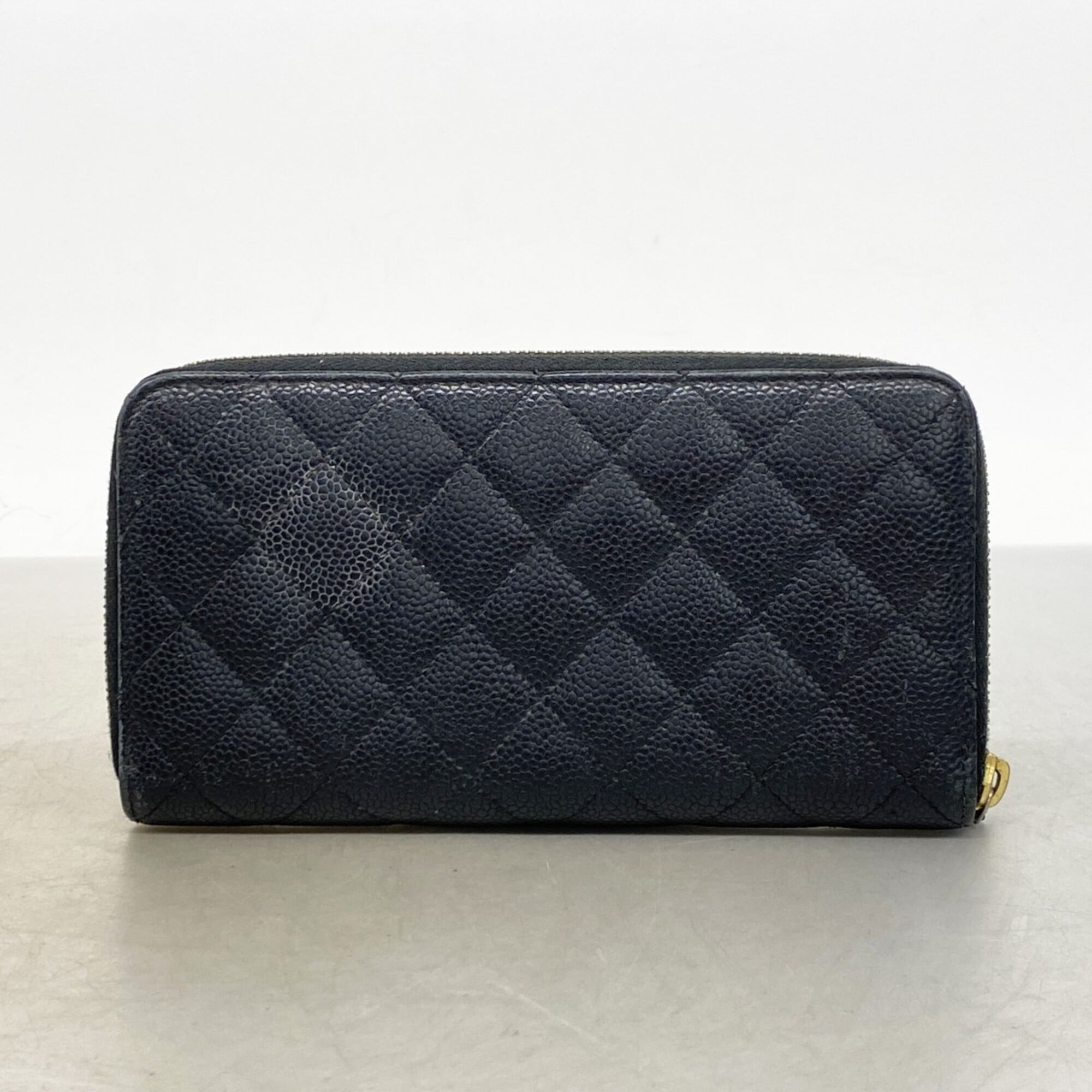 Chanel Black Grained Calfskin Long Wallet (Bi-Fold) (Pre-Owned)