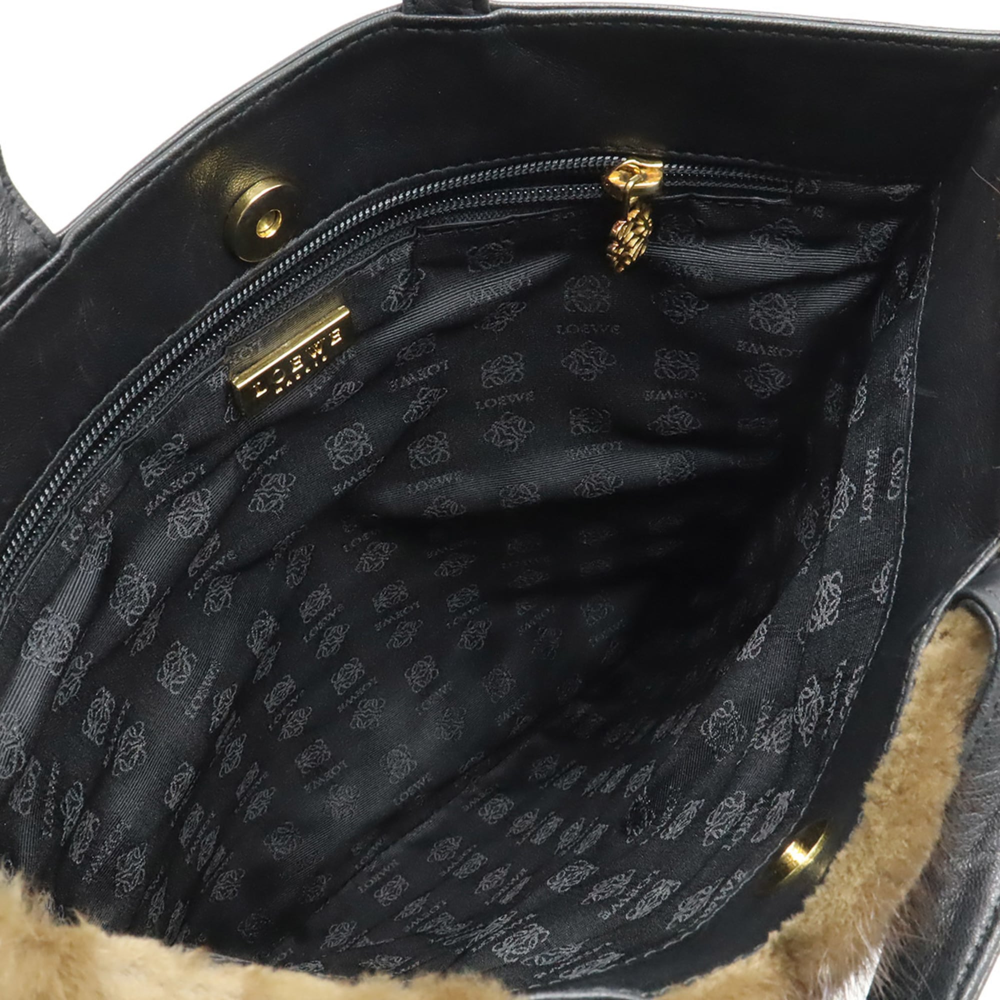 Loewe Black Dark Brown Fur Handbag Tote Bag (Pre-Owned)