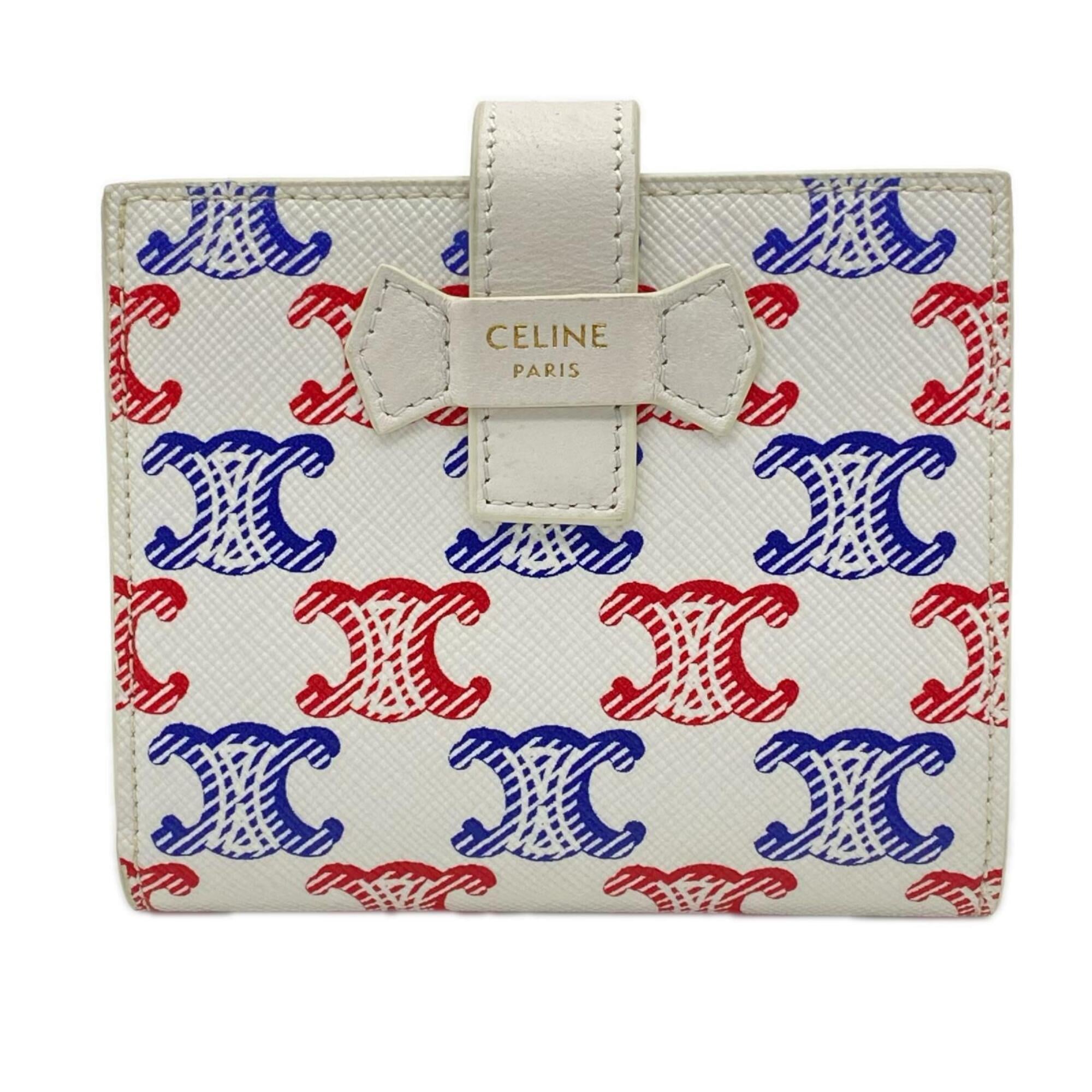 Celine Blue Red Color White Coated Canvas Leather Wallet (Bi-Fold) (Pre-Owned)