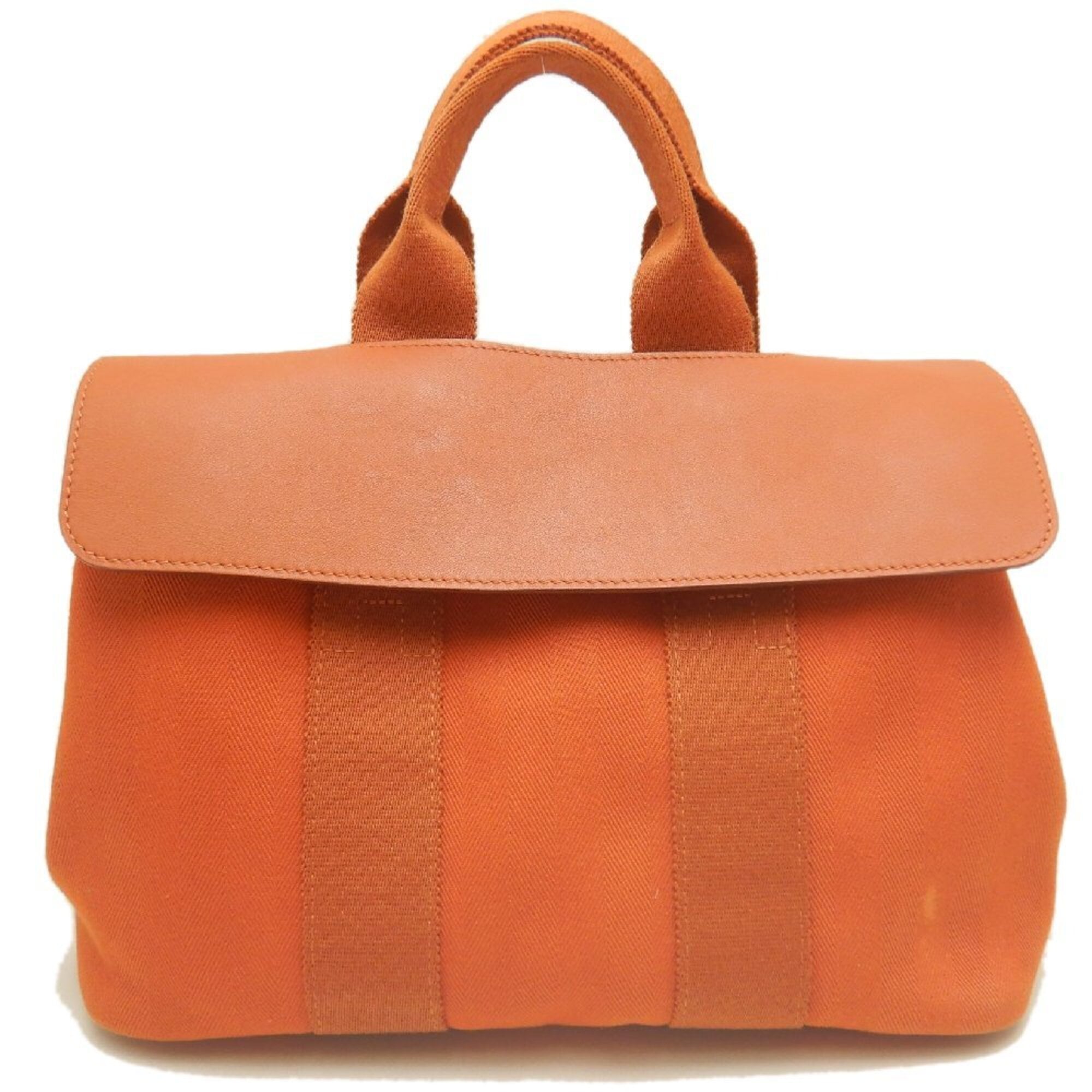 Hermes Orange Toile Chevron Leather Handbag (Pre-Owned)