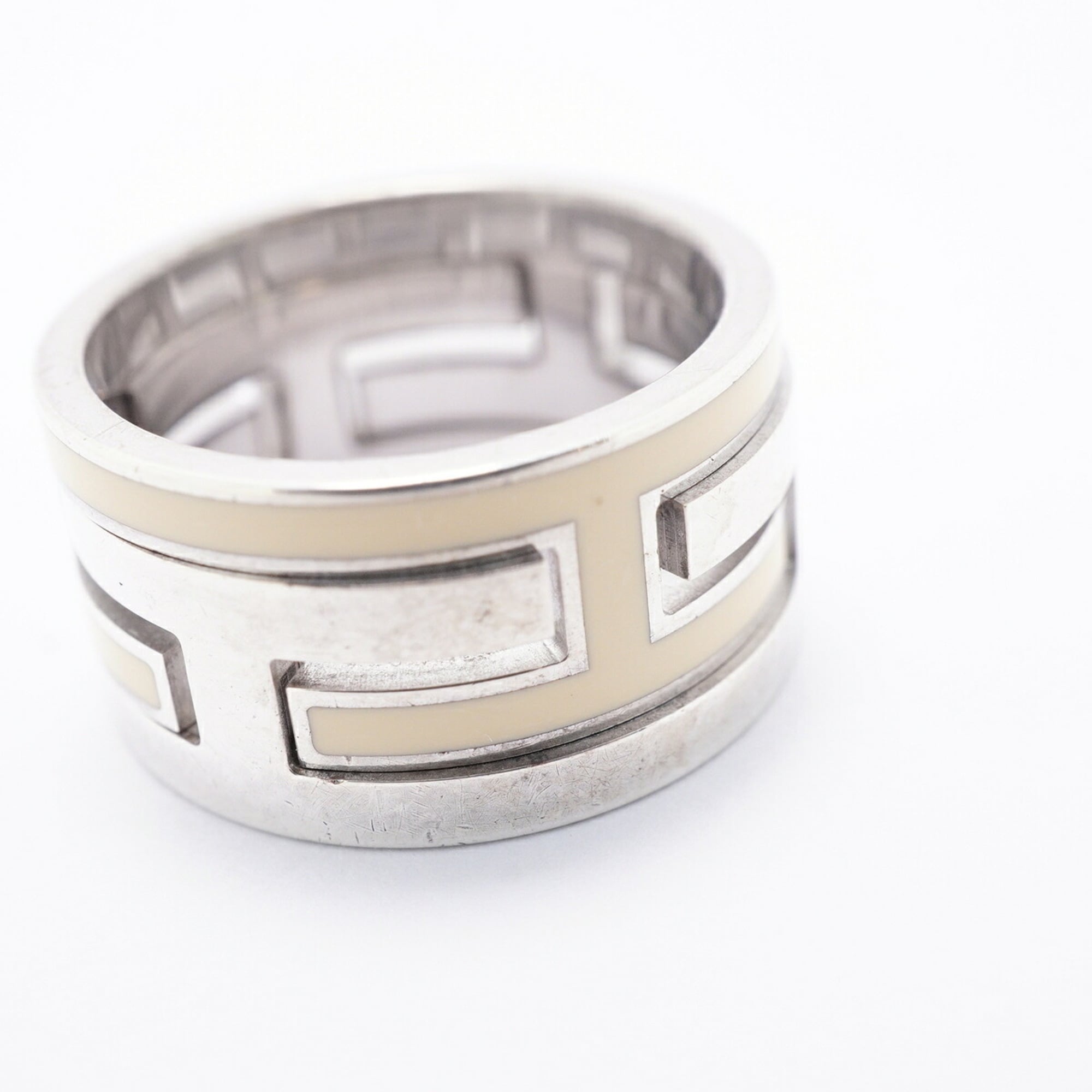 Hermes Cream Silver 925 Band Ring (Pre-Owned)