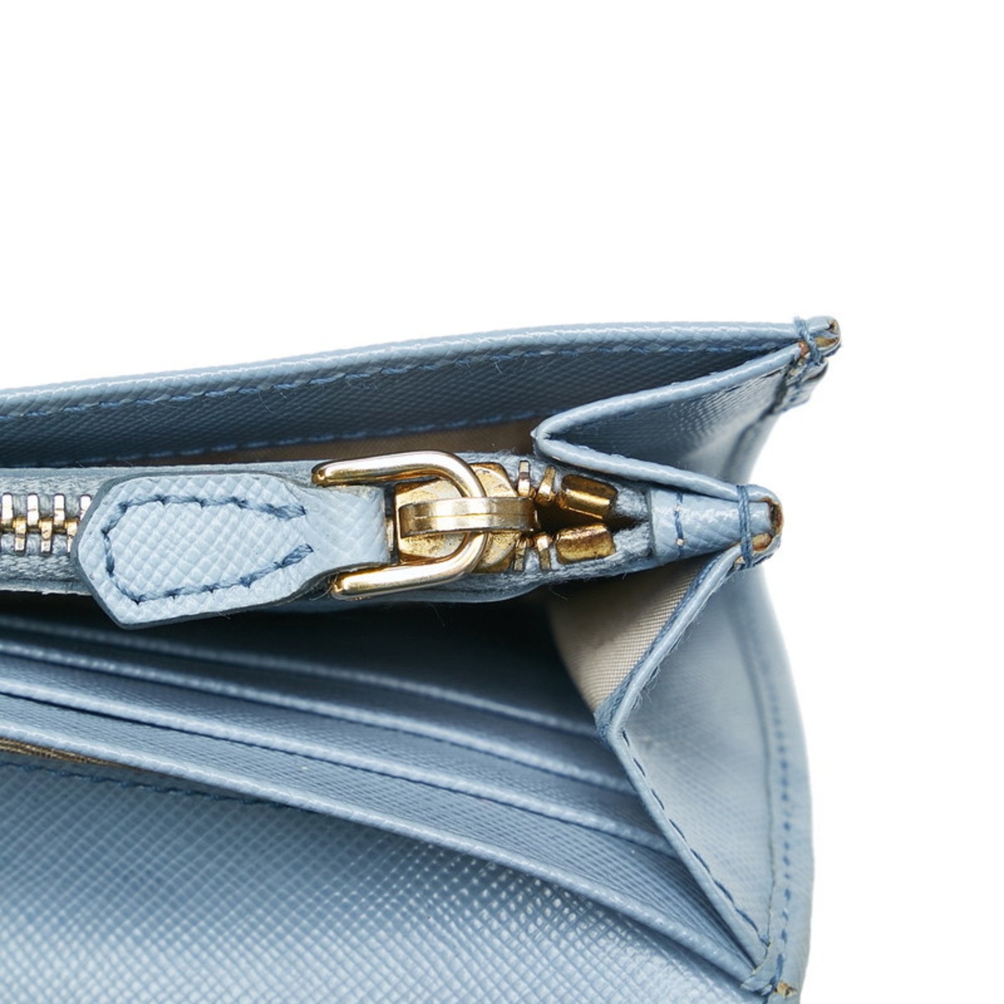 Prada Light Blue Leather Long Wallet (Bi-Fold) (Pre-Owned)