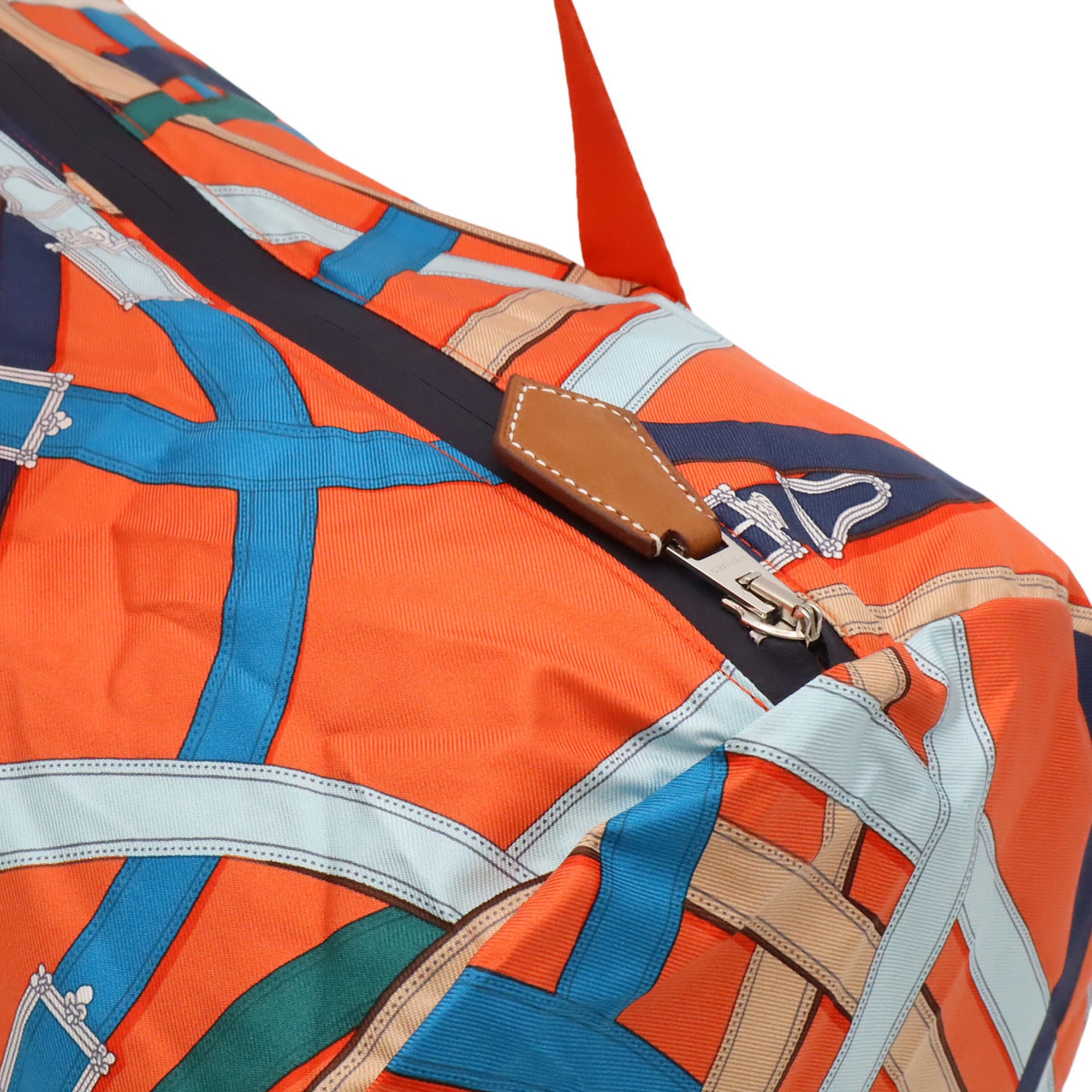 Hermes Blue Multi-Color Orange Silk Boston Bag Shoulder Bag (Pre-Owned)