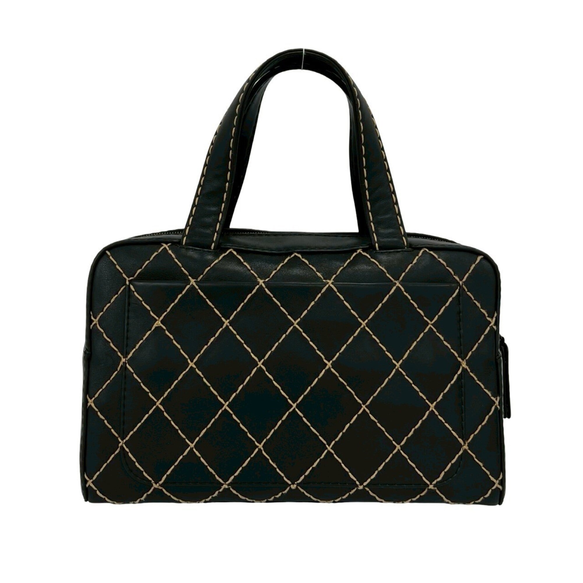 Chanel Black Leather Boston Bag Handbag (Pre-Owned)