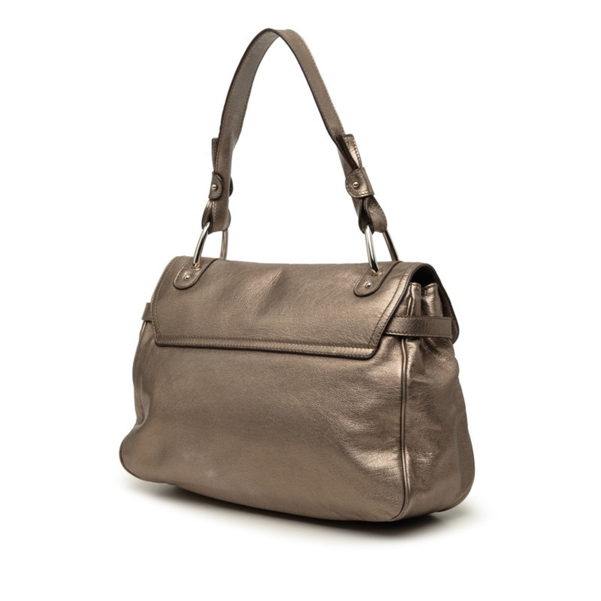 Salvatore Ferragamo Gancini Gold Leather Handbag (Pre-Owned)