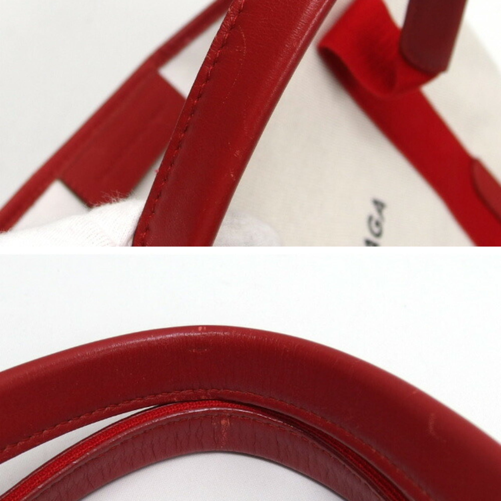 Balenciaga Red Color White Canvas Leather Handbag Tote Bag (Pre-Owned)