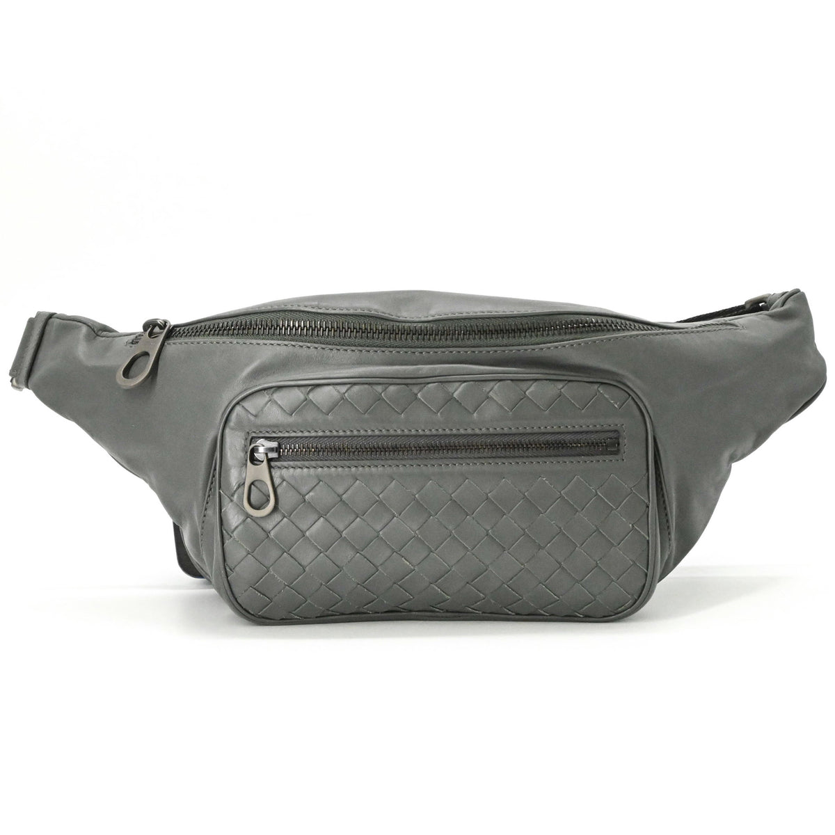 Bottega Veneta Black Gray Intrecciato Crossbody Bag Fanny Pack Pouch (Pre-Owned)