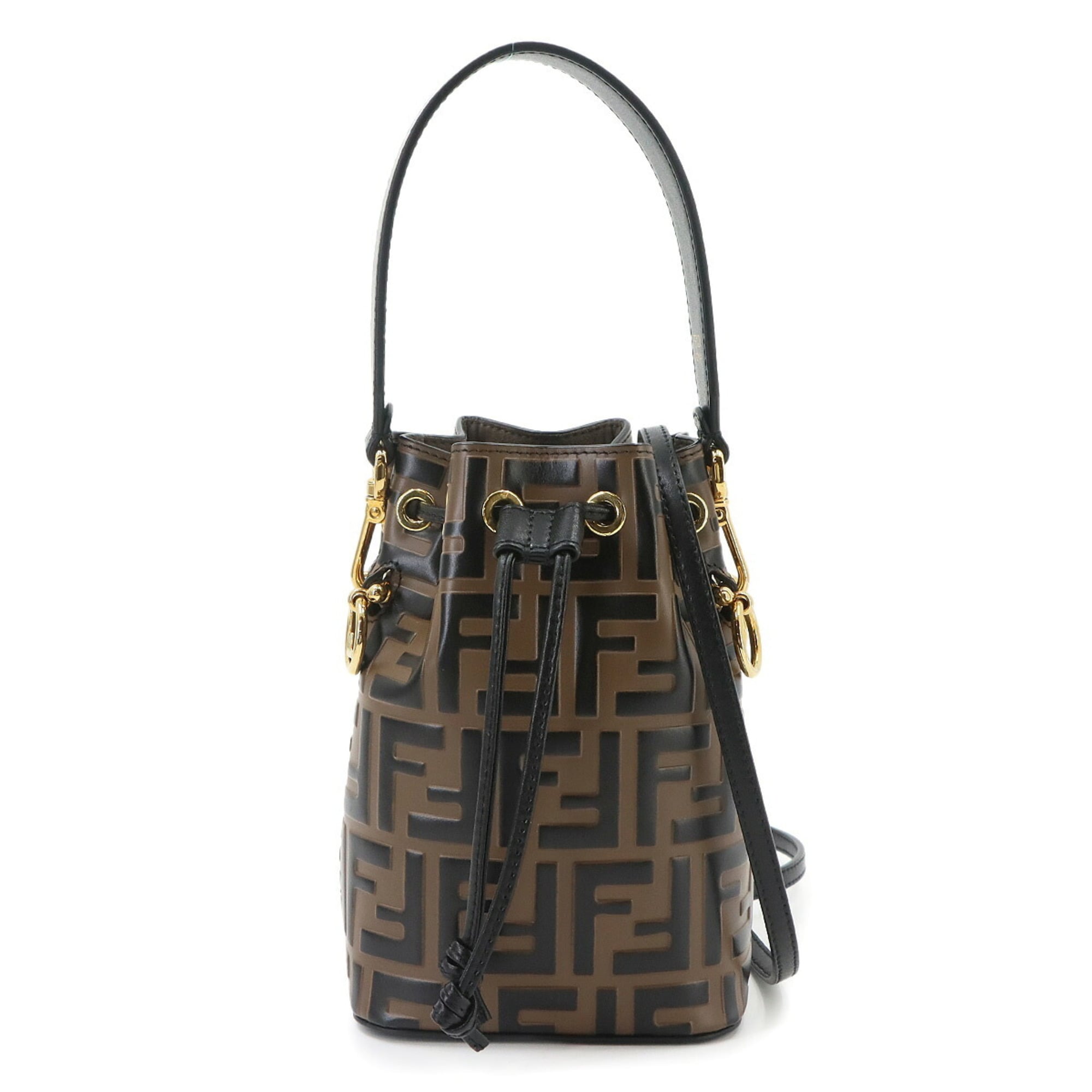 Fendi Zucca Black Brown Leather Handbag (Pre-Owned)
