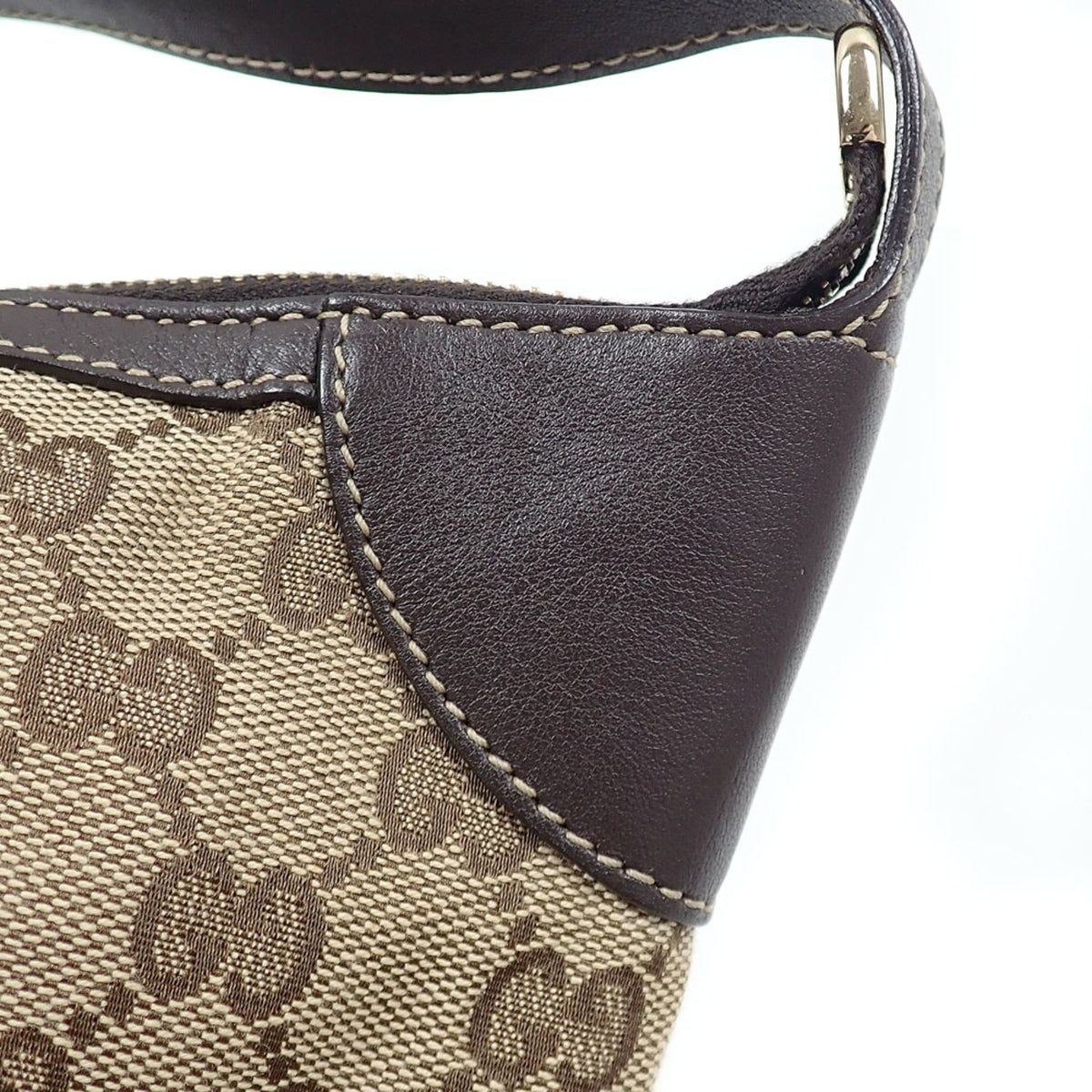 Gucci Beige Brown Gg Canvas Leather Shoulder Bag (Pre-Owned)