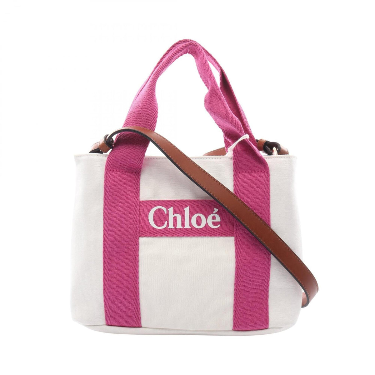 Chloé Pink White Canvas Handbag (Pre-Owned)