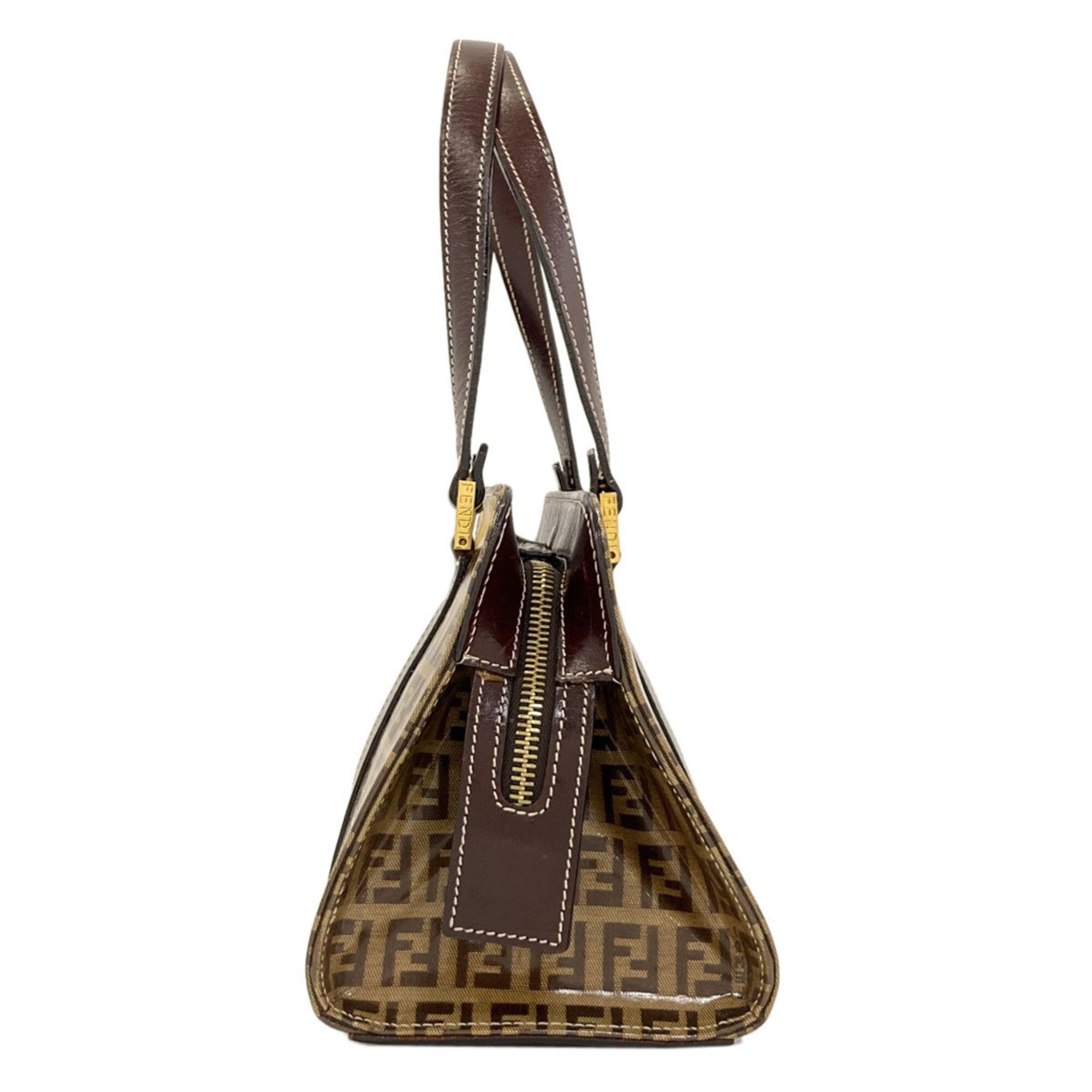 Fendi Zucchino Brown Leather Handbag (Pre-Owned)