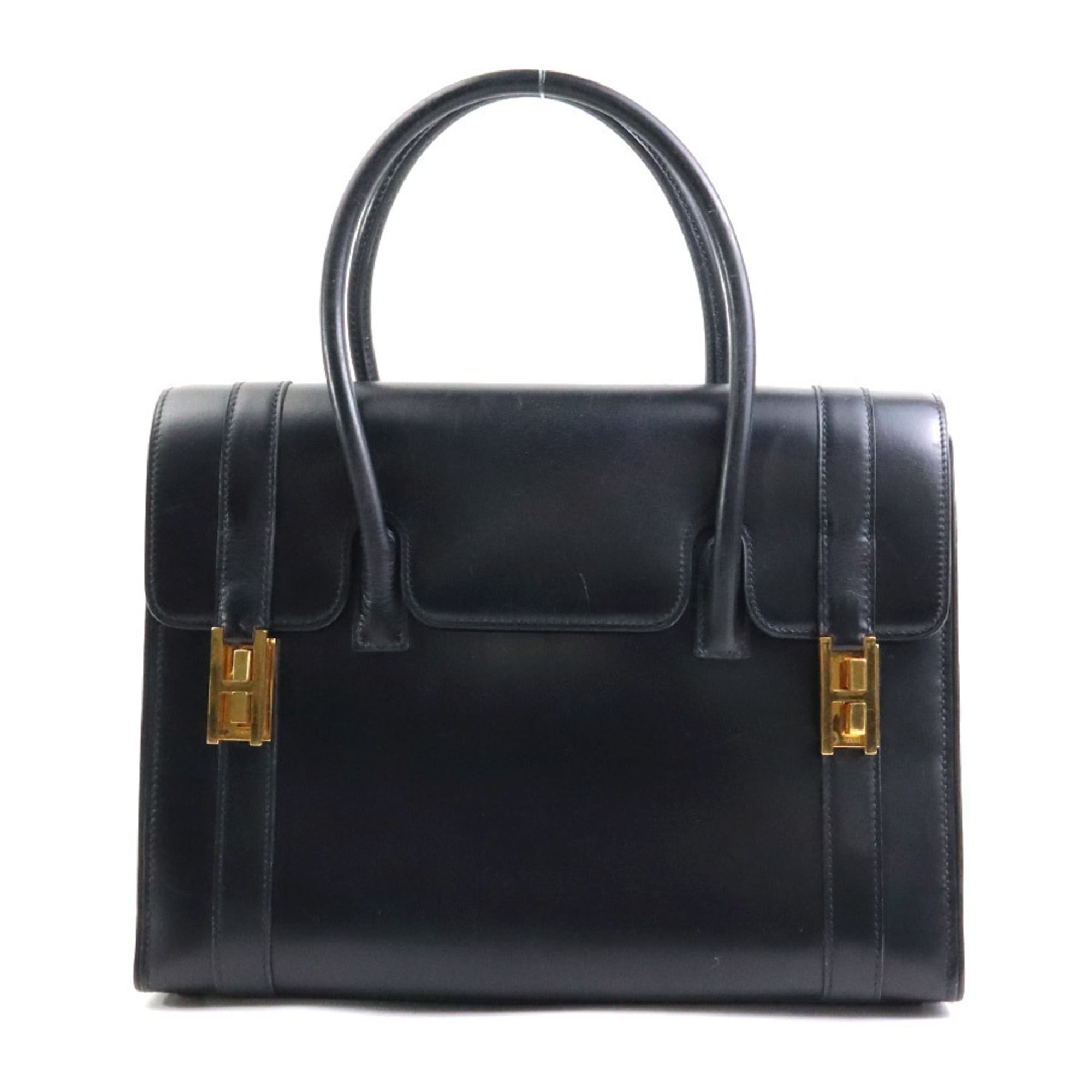 Hermes Black Box Calf Leather Handbag (Pre-Owned)