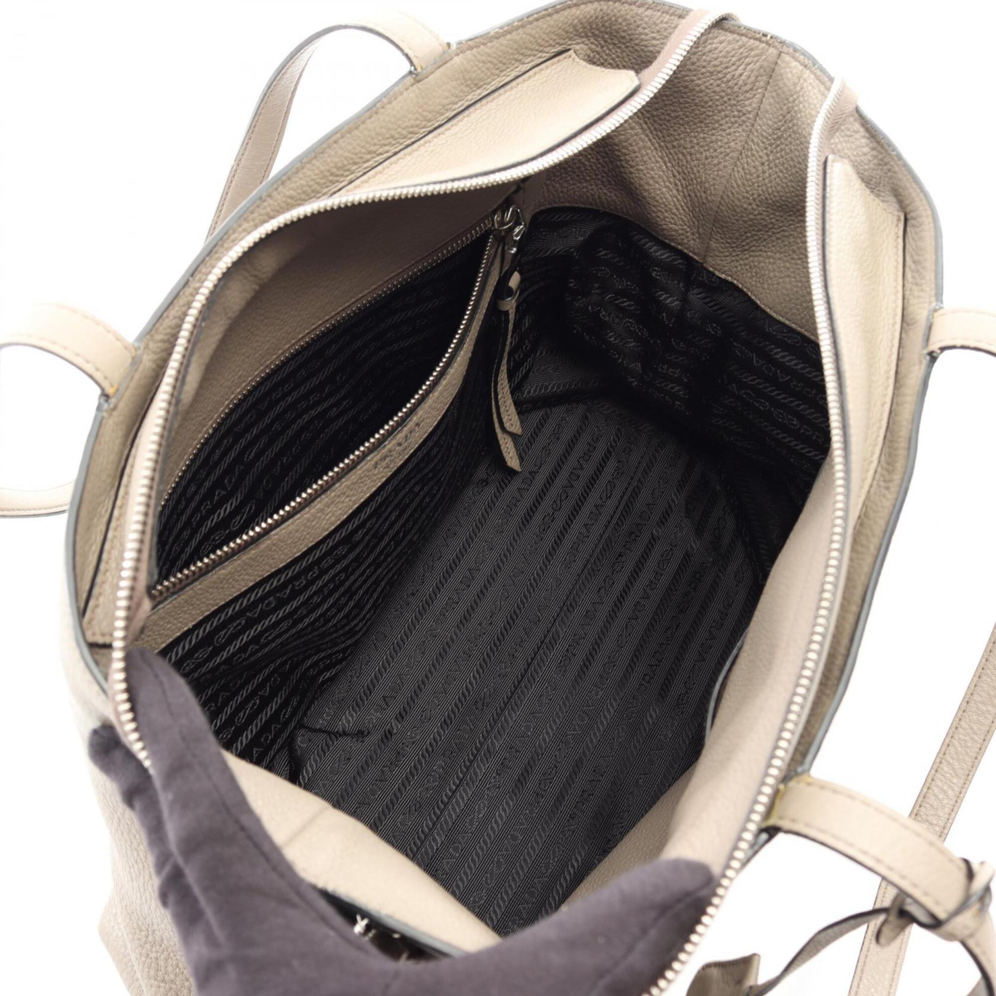 Prada Beige Leather Handbag Tote Bag (Pre-Owned)