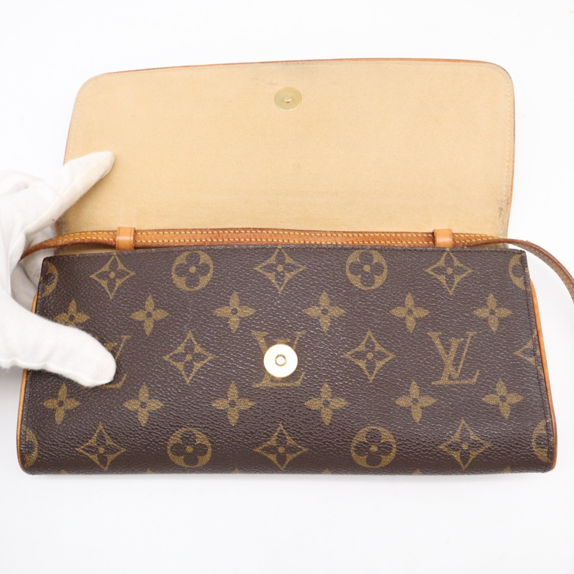 Louis Vuitton Beige Brown Coated Canvas Leather Shoulder Bag (Pre-Owned)
