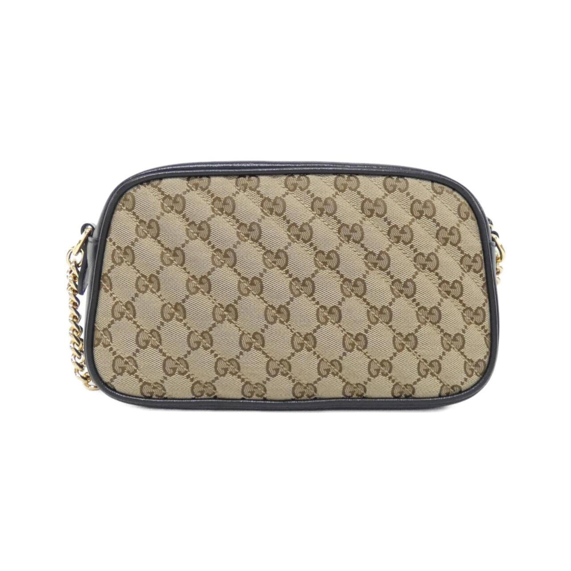 Gucci Beige Black Gg Canvas Leather Shoulder Bag (Pre-Owned)