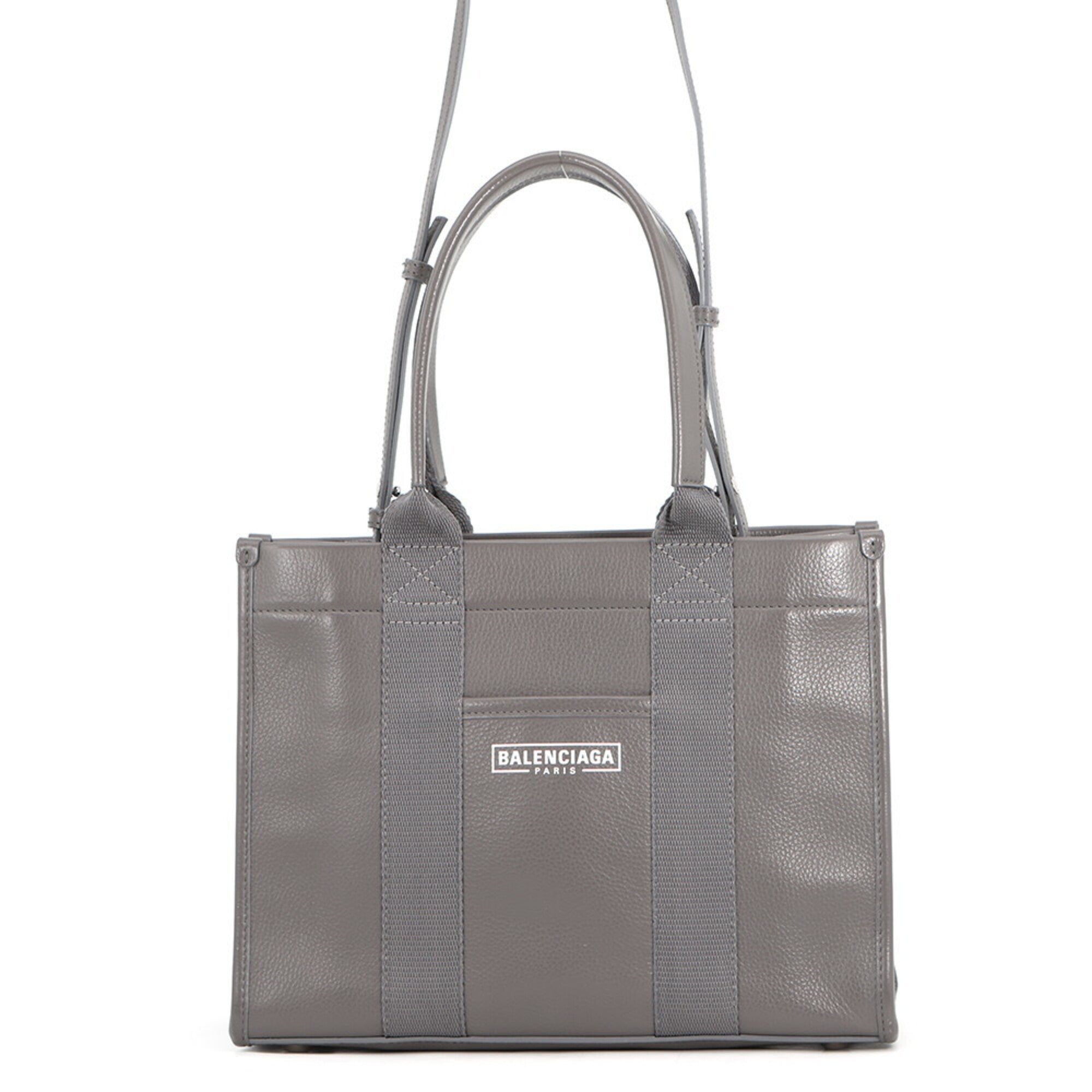 Balenciaga Dark Gray Leather Canvas Handbag Tote Bag (Pre-Owned)