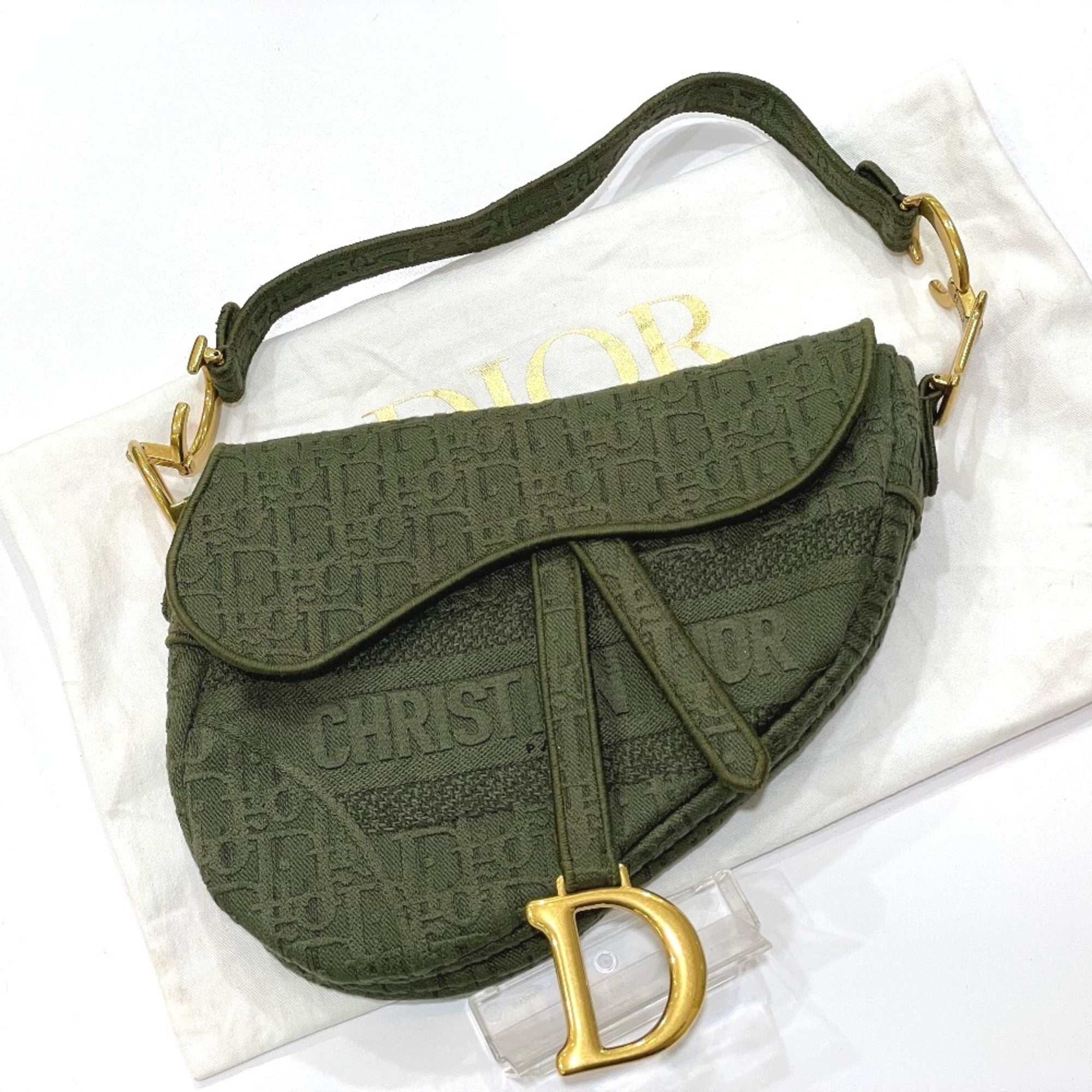 Christian Dior Khaki Canvas Handbag Saddle Bag (Pre-Owned)