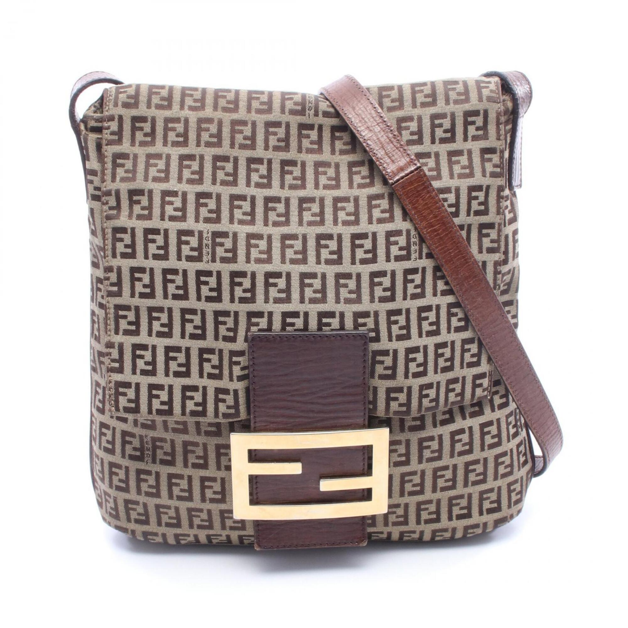 Fendi Beige Brown Canvas Leather Handbag Shoulder Bag (Pre-Owned)