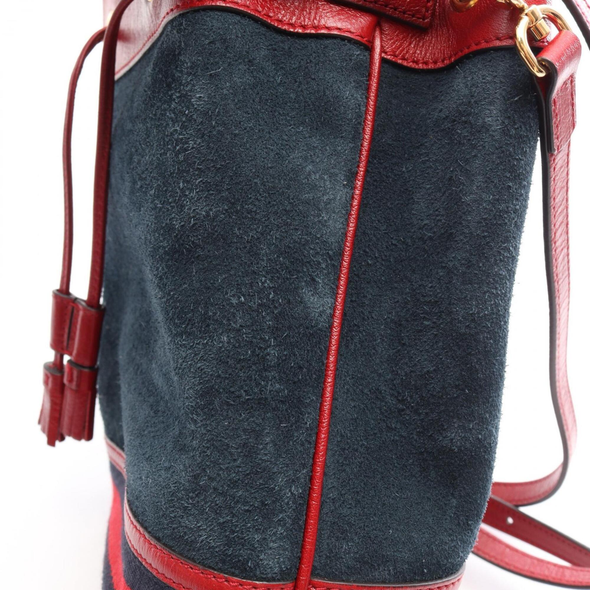Gucci Navy Red Color Suede Leather Handbag (Pre-Owned)