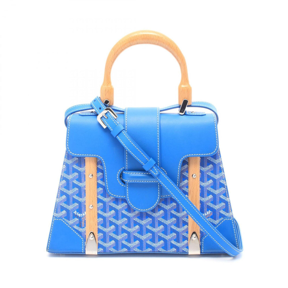 Goyard Blue Multi-Color White Coated Canvas Leather Handbag (Pre-Owned)