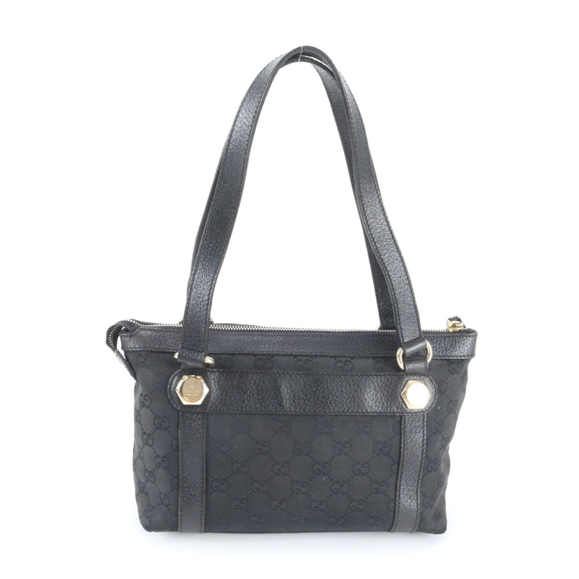 Gucci Black Leather Canvas Handbag Tote Bag (Pre-Owned)