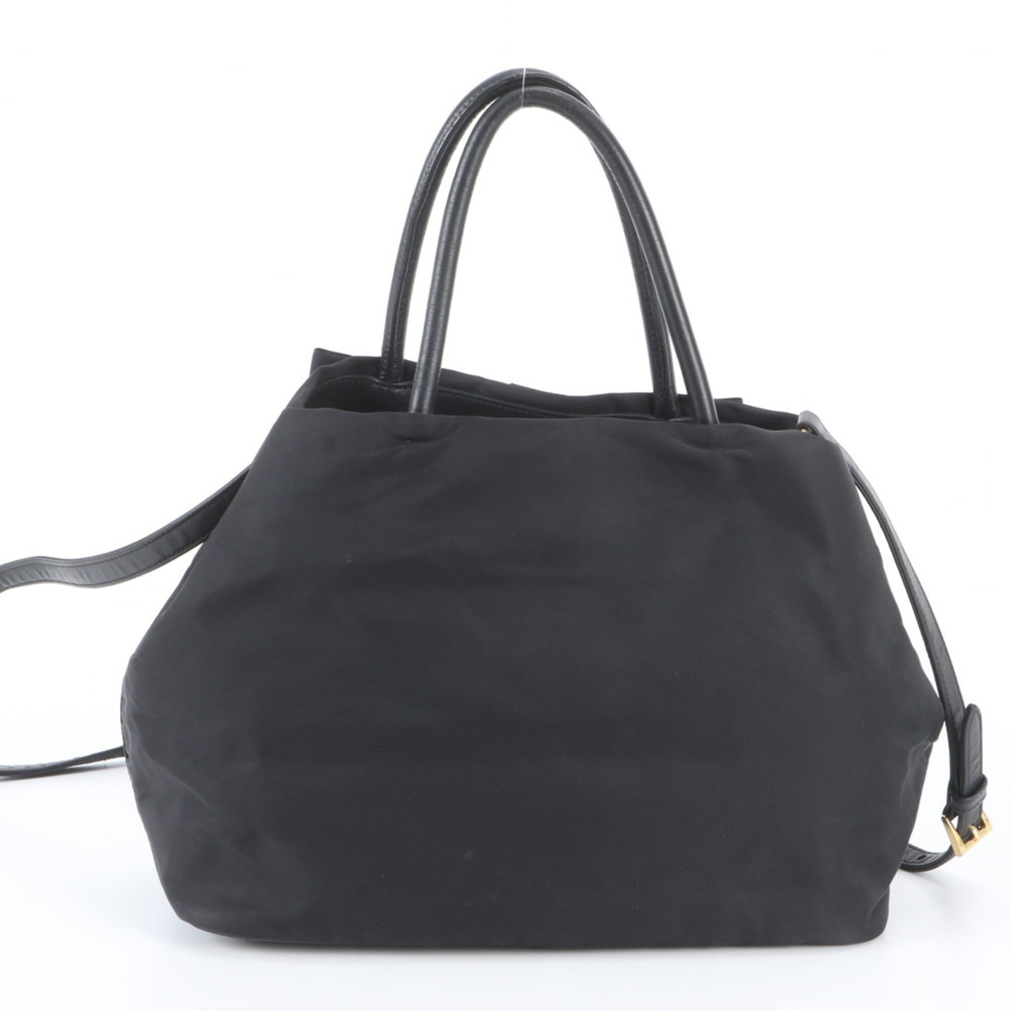 Prada Black Leather Nylon Shoulder Bag Tote Bag (Pre-Owned)
