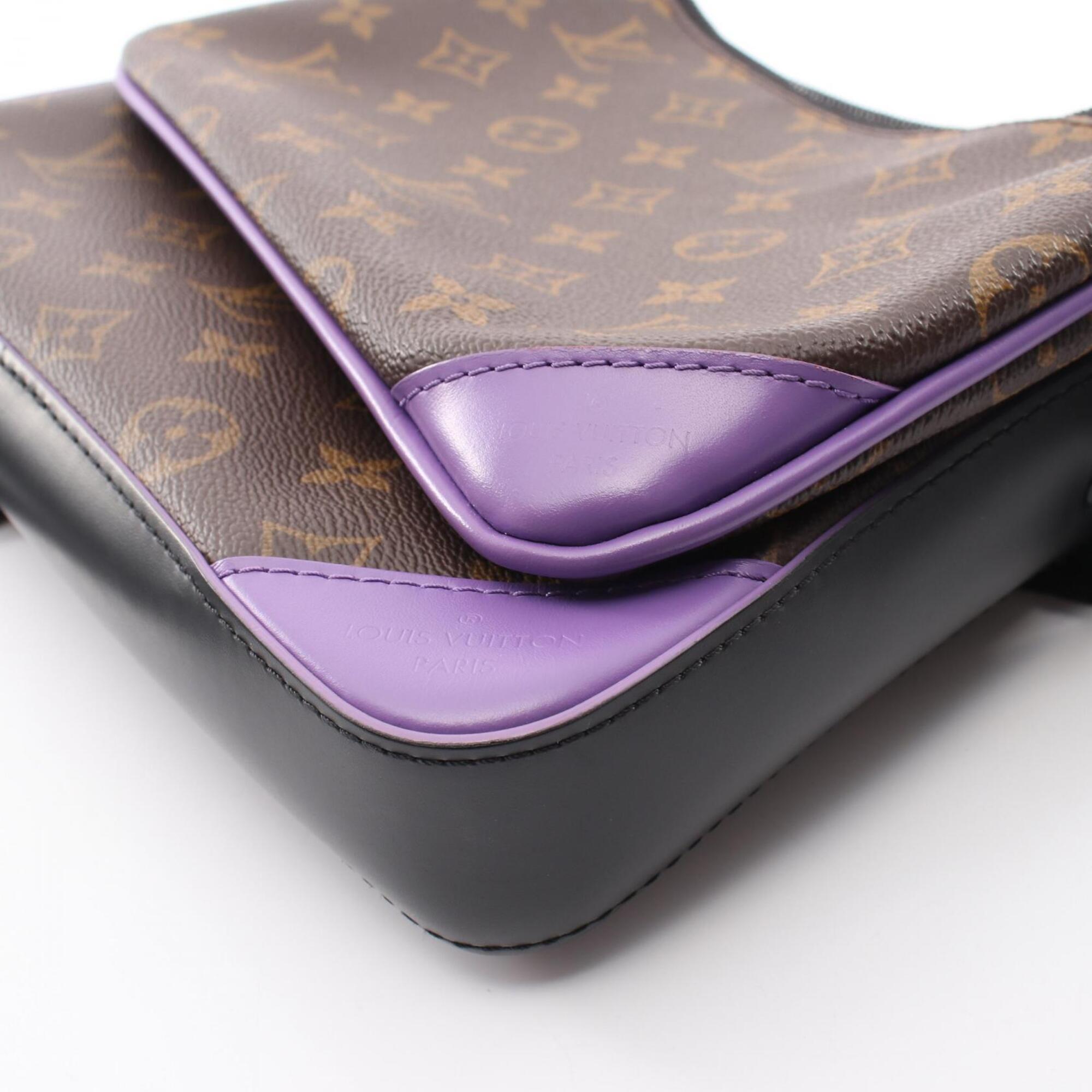 Louis Vuitton Black Brown Purple Leather Coated Canvas Handbag Shoulder Bag (Pre-Owned)
