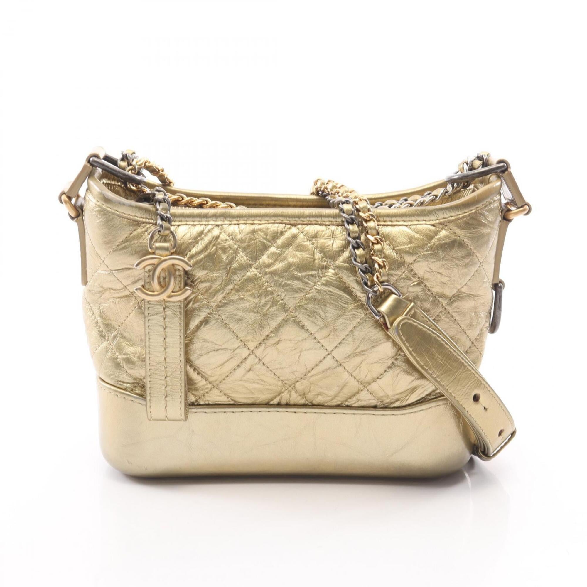 Chanel Gold Leather Handbag Shoulder Bag (Pre-Owned)