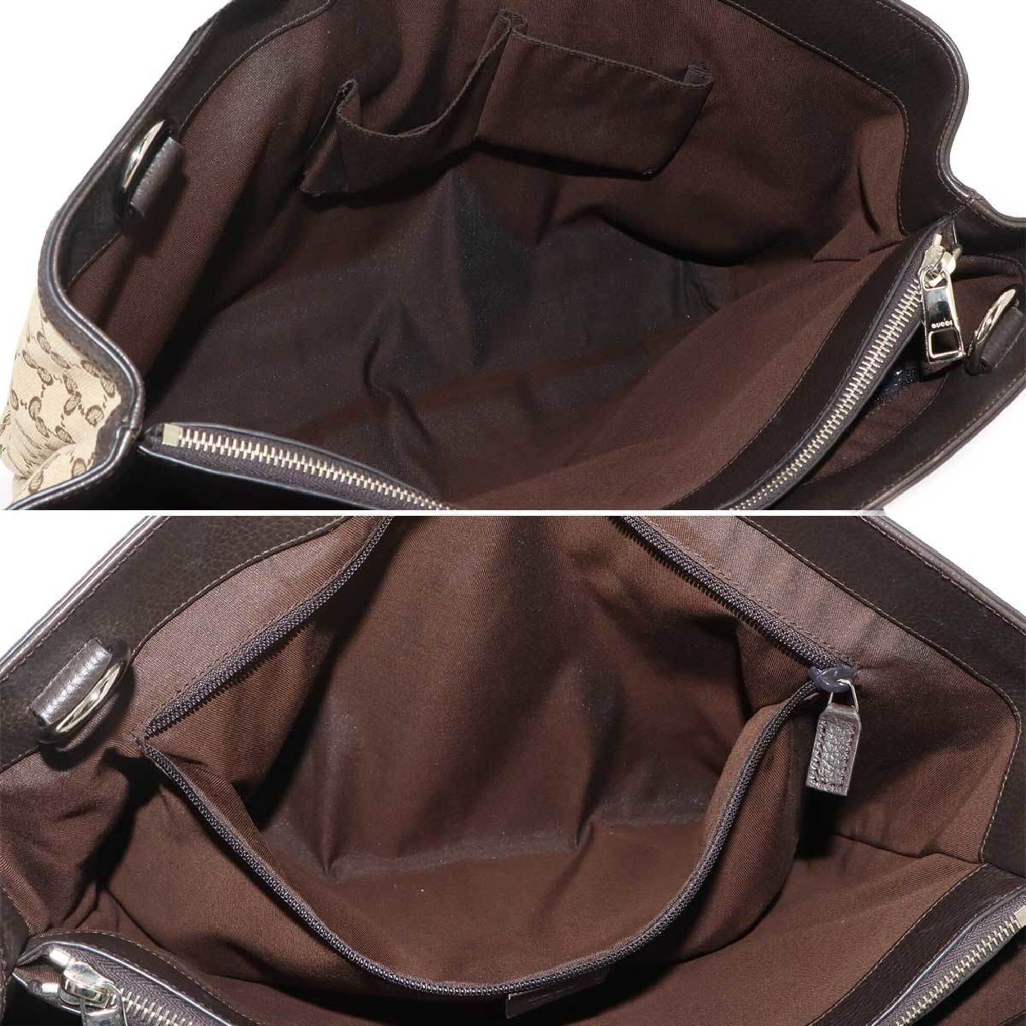 Gucci Gg Canvas Beige Brown Gg Canvas Leather Handbag Shoulder Bag Tote Bag (Pre-Owned)