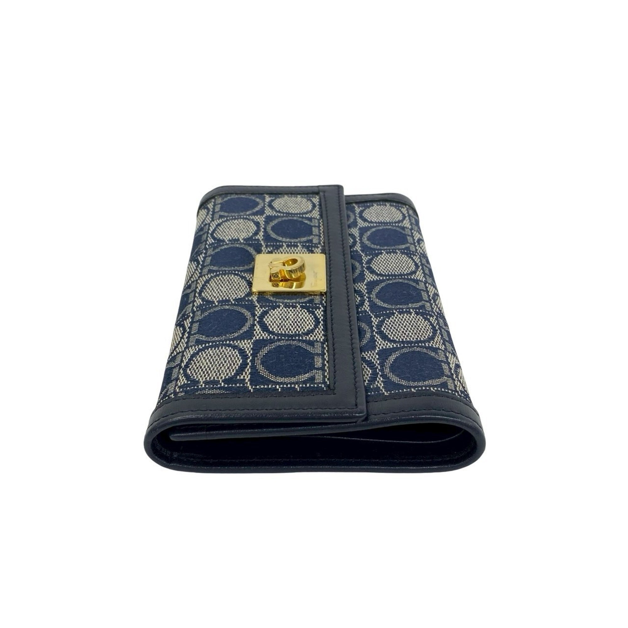 Salvatore Ferragamo Navy Canvas Leather Wallet (Tri-Fold) (Pre-Owned)