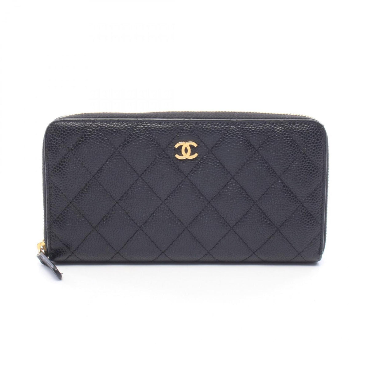Chanel Black Grained Calfskin Long Wallet (Bi-Fold) (Pre-Owned)