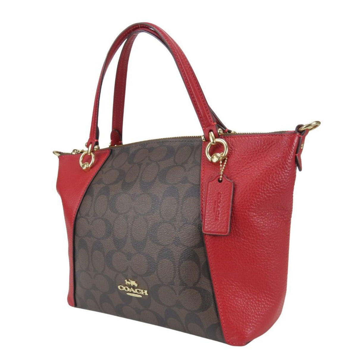 Coach Signature Brown Red Color Signature Line Leather Handbag (Pre-Owned)