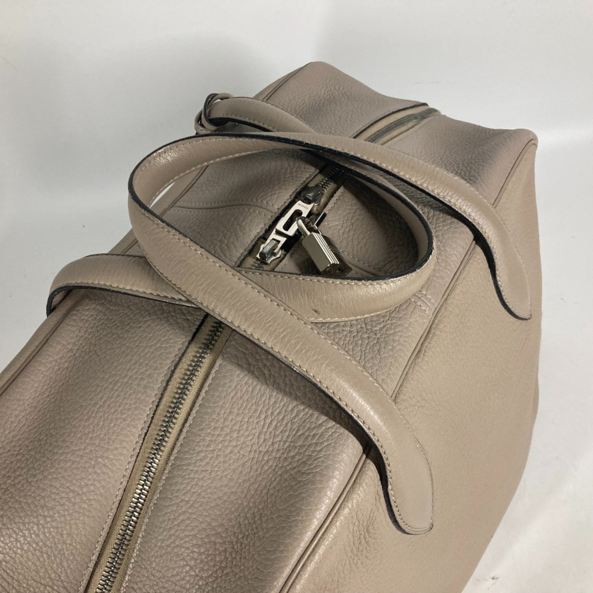 Hermes Beige Taurillon Clemence Leather Boston Bag Shoulder Bag (Pre-Owned)
