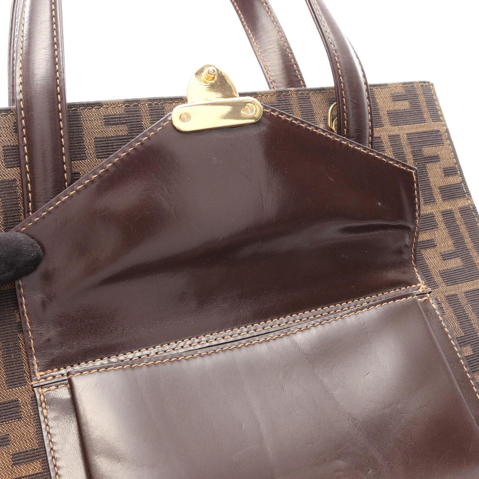 Fendi Black Brown Canvas Leather Handbag Tote Bag (Pre-Owned)