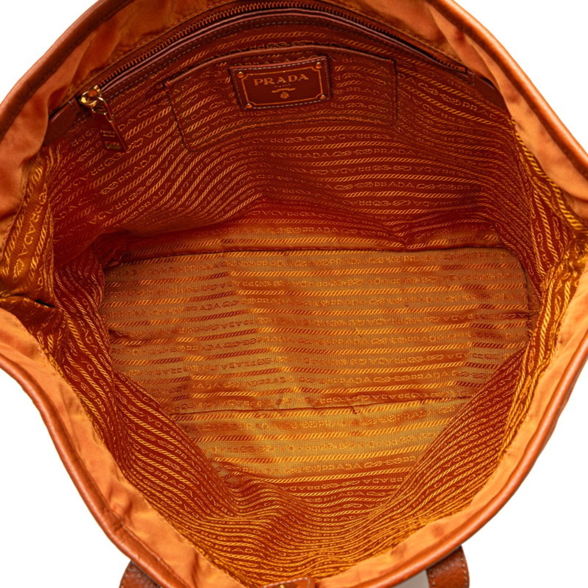 Prada Orange Leather Jacquard Shoulder Bag Tote Bag (Pre-Owned)