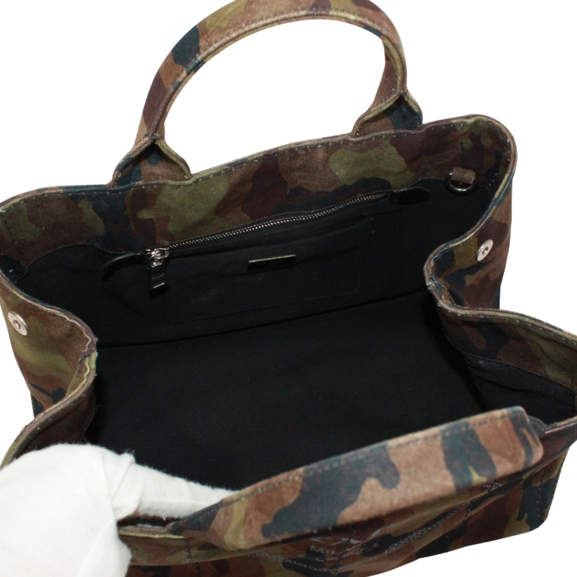 Prada Black Brown Khaki Canvas Handbag (Pre-Owned)