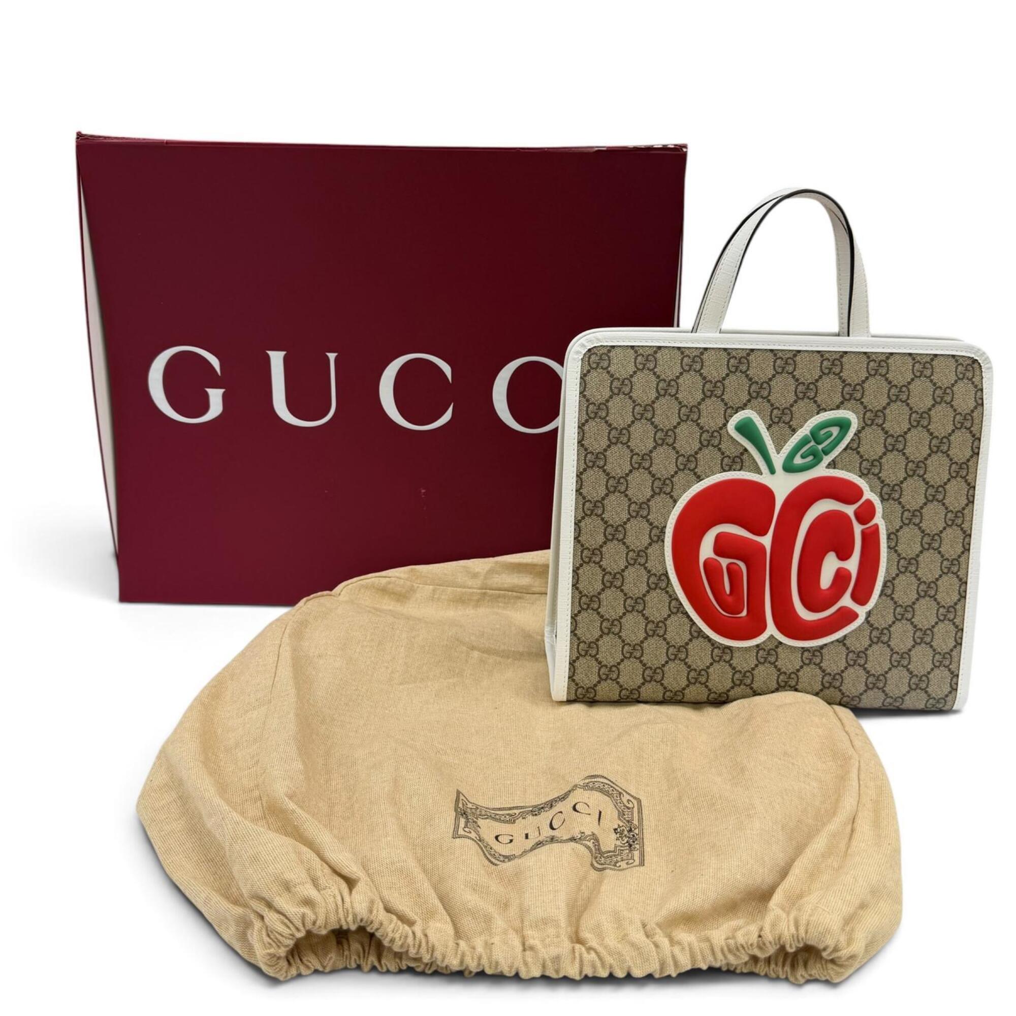 Gucci Beige Red Color White Gg Supreme Handbag Tote Bag (Pre-Owned)