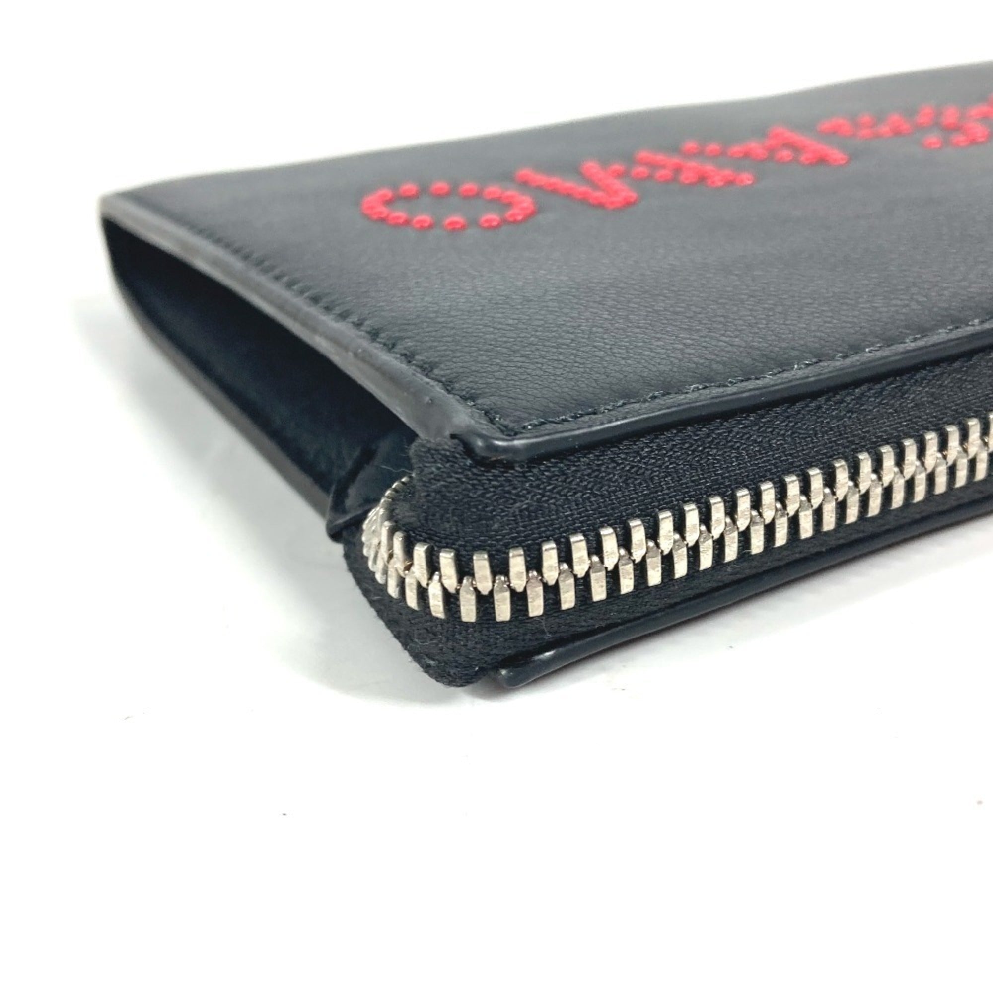 Salvatore Ferragamo Black Red Color Leather Clutch Bag Pouch (Pre-Owned)