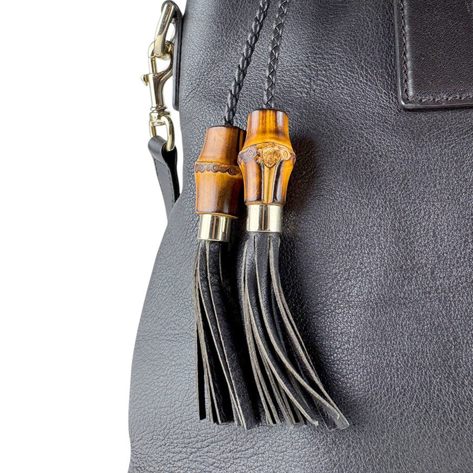 Gucci Dark Brown Leather Handbag Shoulder Bag (Pre-Owned)